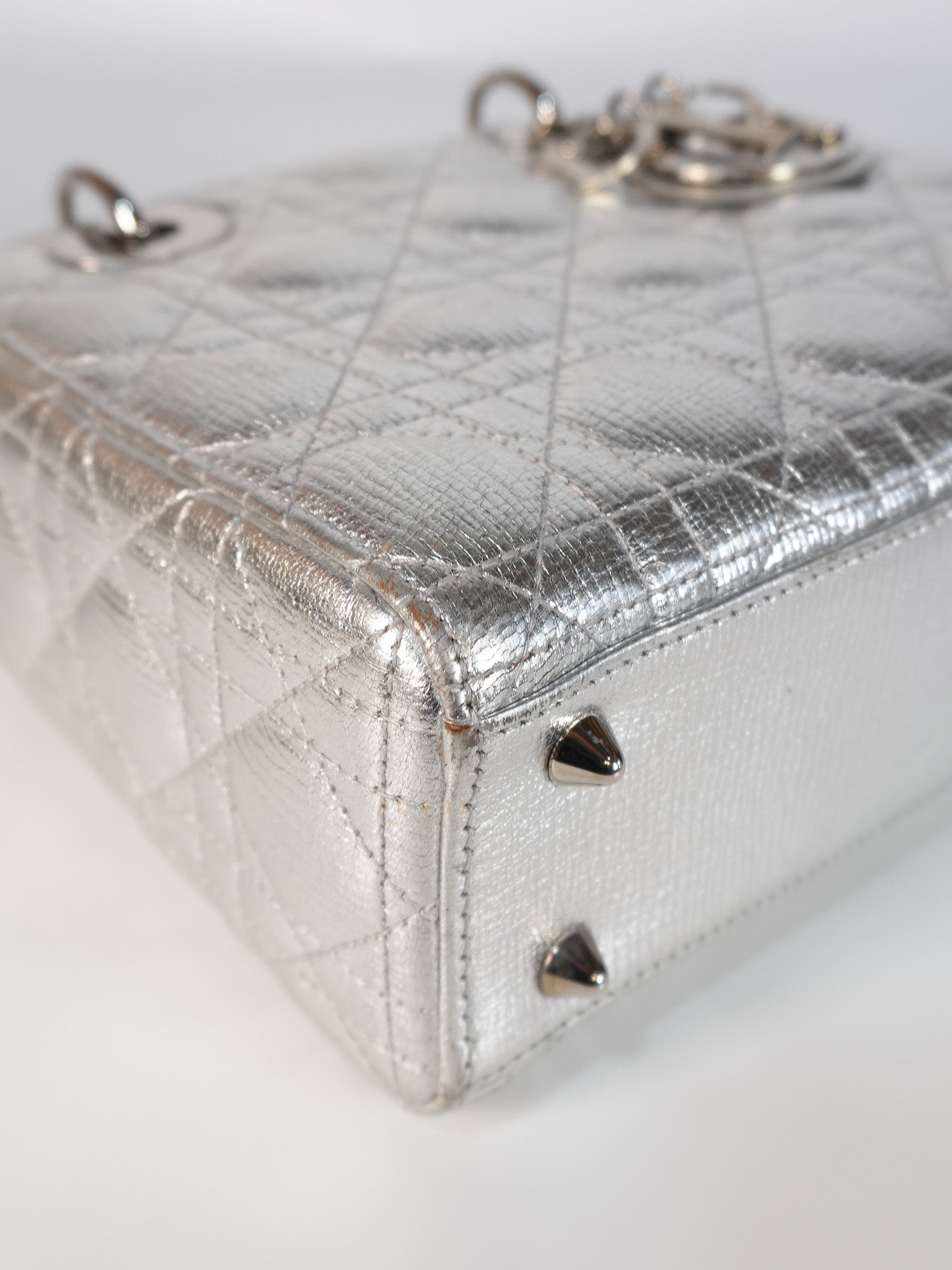 Lady Dior Small ADCDior Metallic Silver Grained Calfskin Leather | Purse Maison Luxury Bags Shop