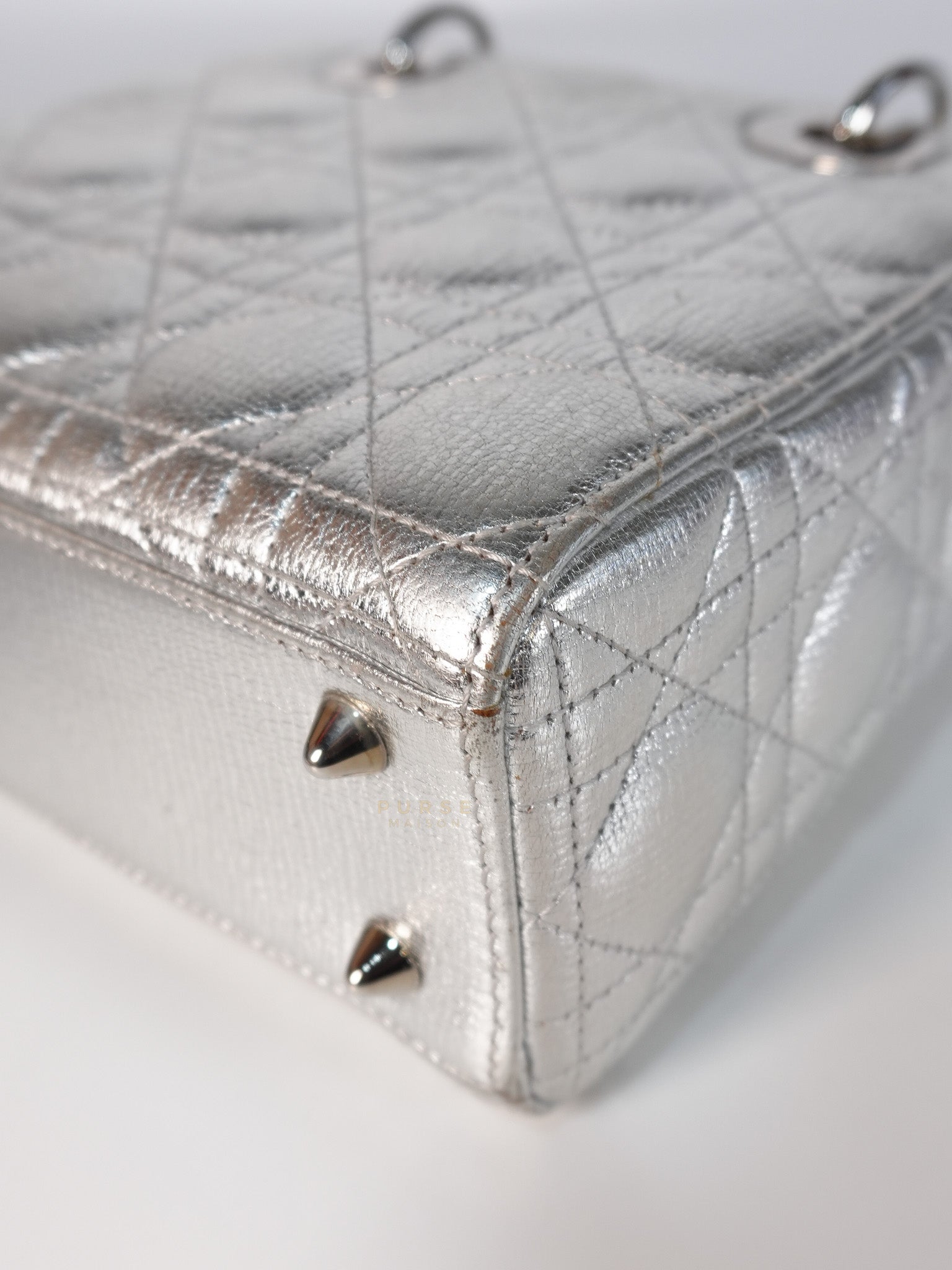 Lady Dior Small ADCDior Metallic Silver Grained Calfskin Leather | Purse Maison Luxury Bags Shop
