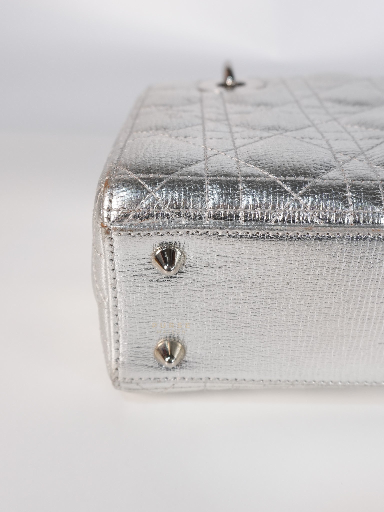 Lady Dior Small ADCDior Metallic Silver Grained Calfskin Leather | Purse Maison Luxury Bags Shop
