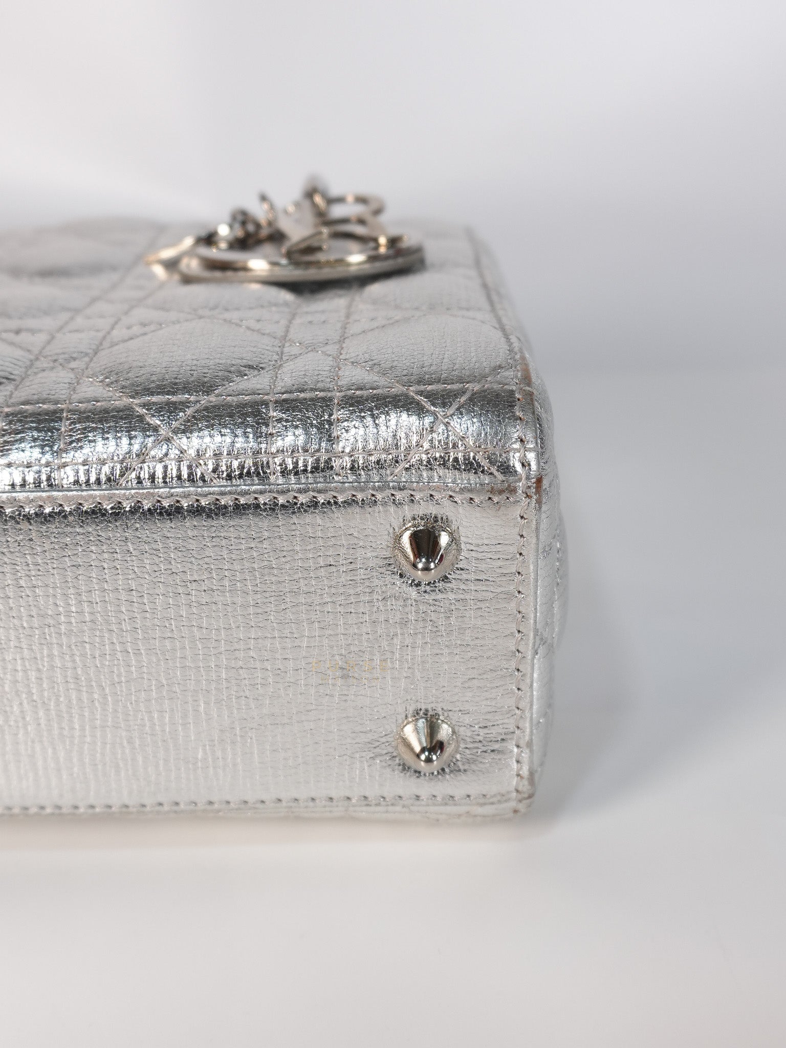 Lady Dior Small ADCDior Metallic Silver Grained Calfskin Leather | Purse Maison Luxury Bags Shop