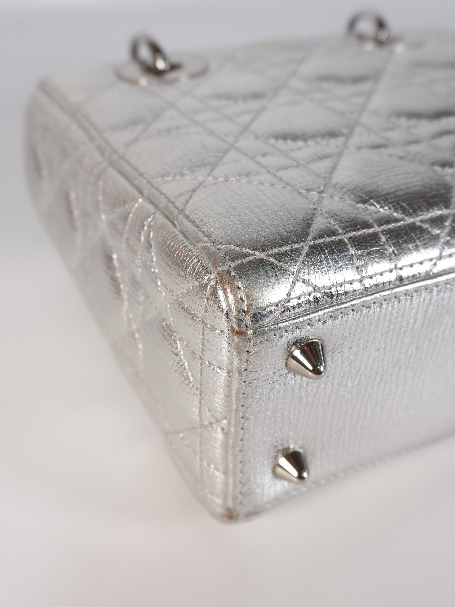 Lady Dior Small ADCDior Metallic Silver Grained Calfskin Leather | Purse Maison Luxury Bags Shop