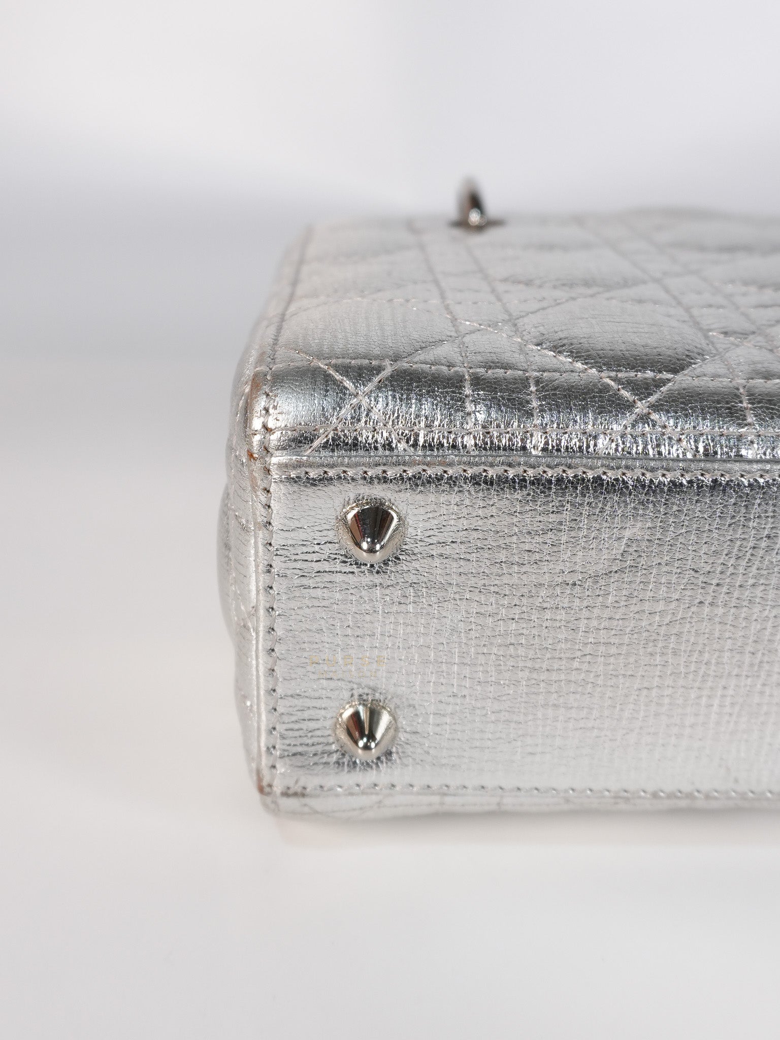 Lady Dior Small ADCDior Metallic Silver Grained Calfskin Leather | Purse Maison Luxury Bags Shop
