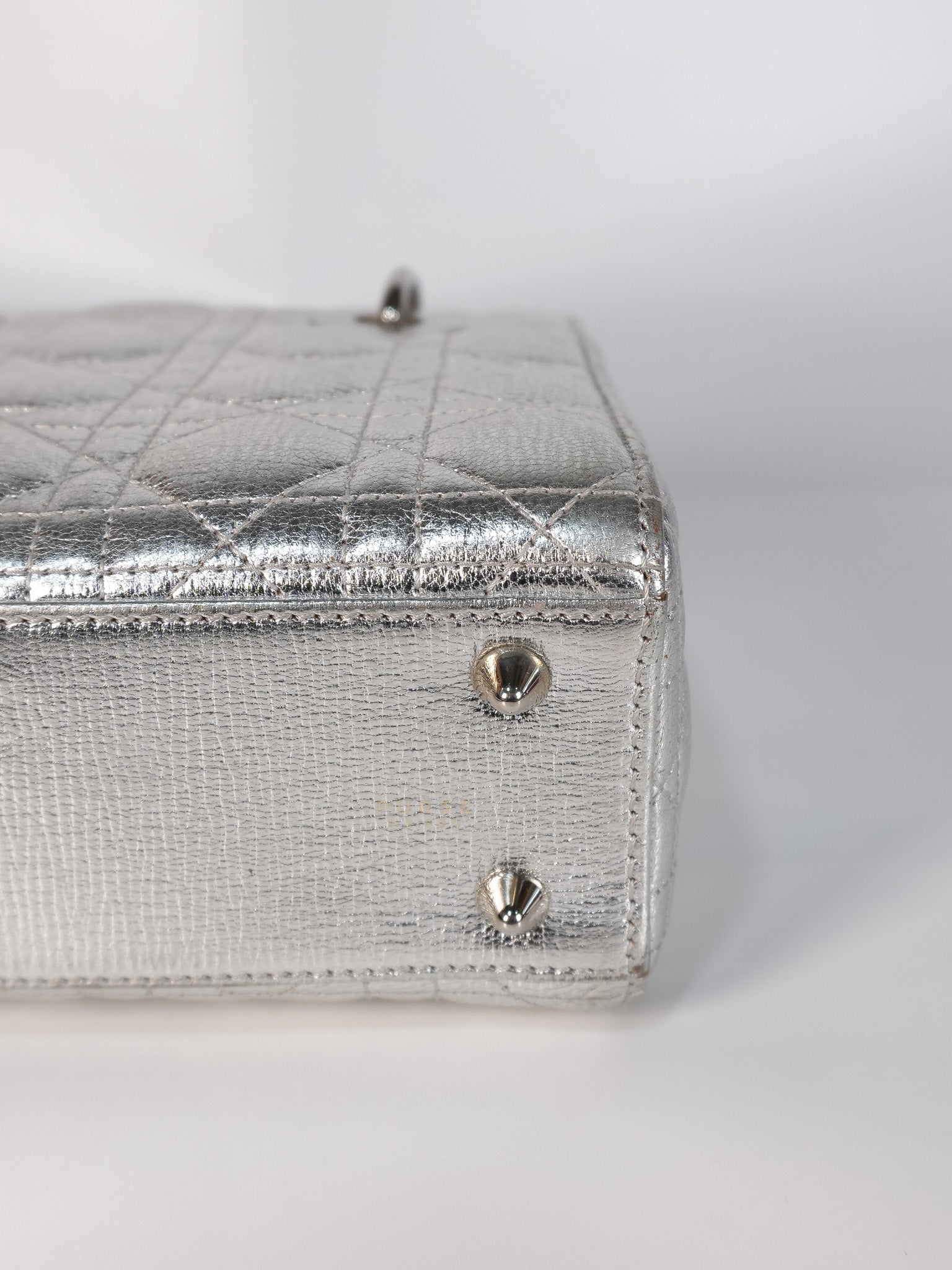 Lady Dior Small ADCDior Metallic Silver Grained Calfskin Leather | Purse Maison Luxury Bags Shop