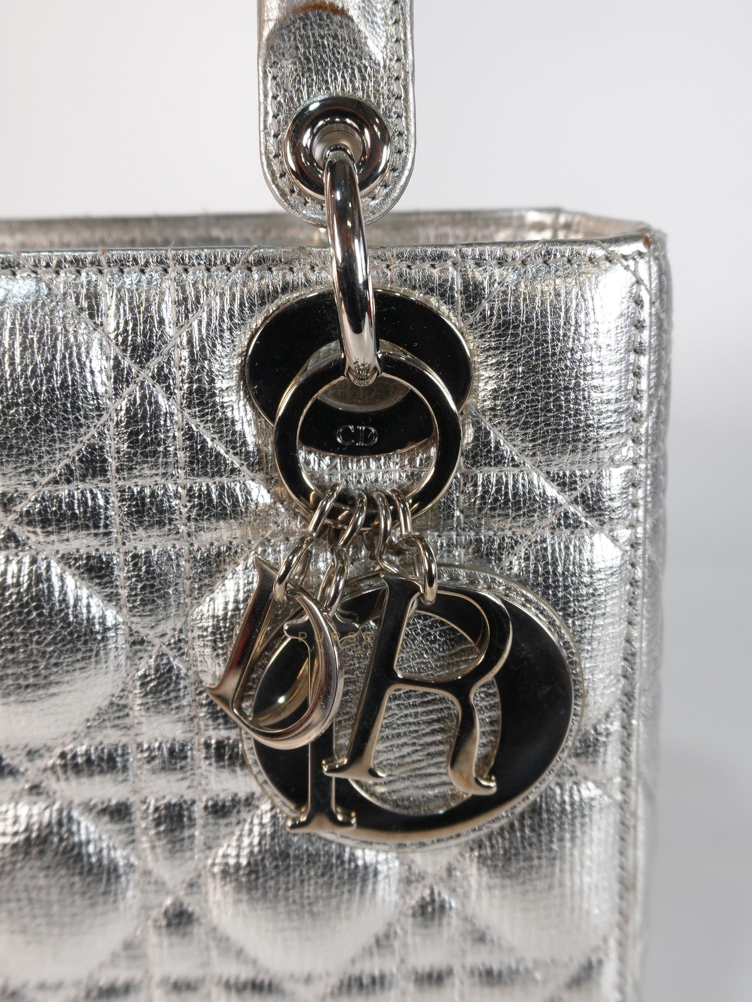 Lady Dior Small ADCDior Metallic Silver Grained Calfskin Leather | Purse Maison Luxury Bags Shop