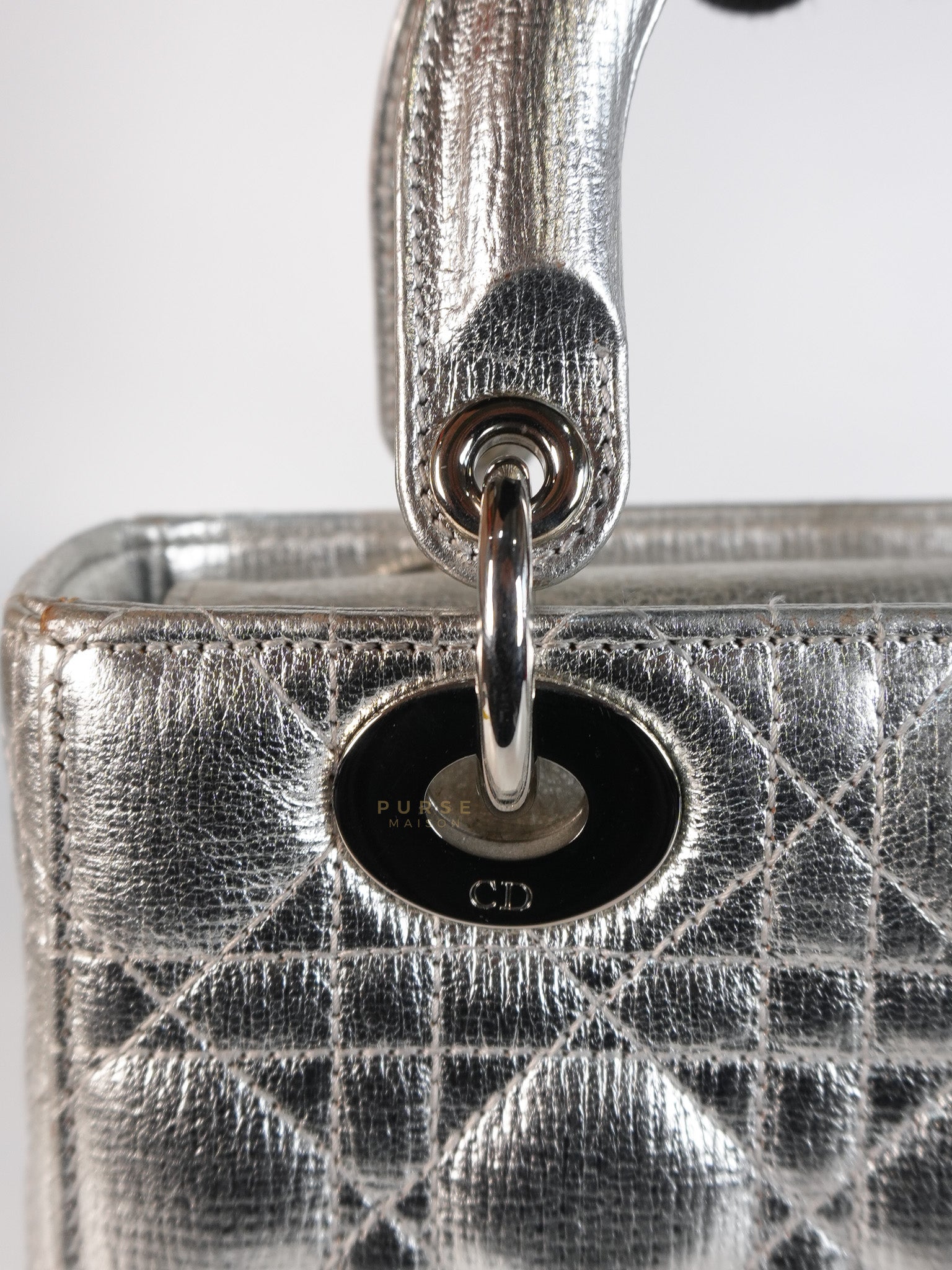 Lady Dior Small ADCDior Metallic Silver Grained Calfskin Leather | Purse Maison Luxury Bags Shop