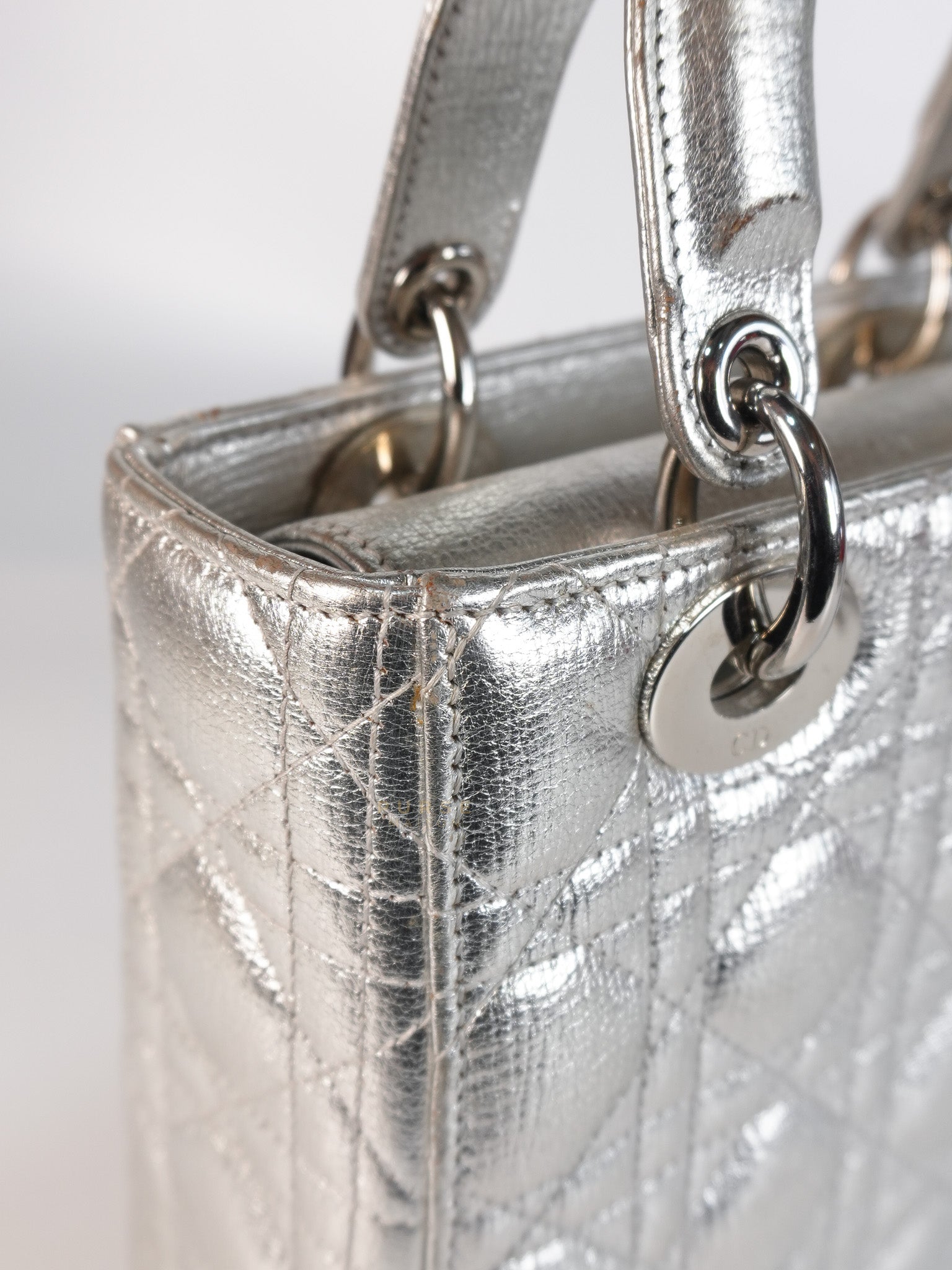 Lady Dior Small ADCDior Metallic Silver Grained Calfskin Leather | Purse Maison Luxury Bags Shop