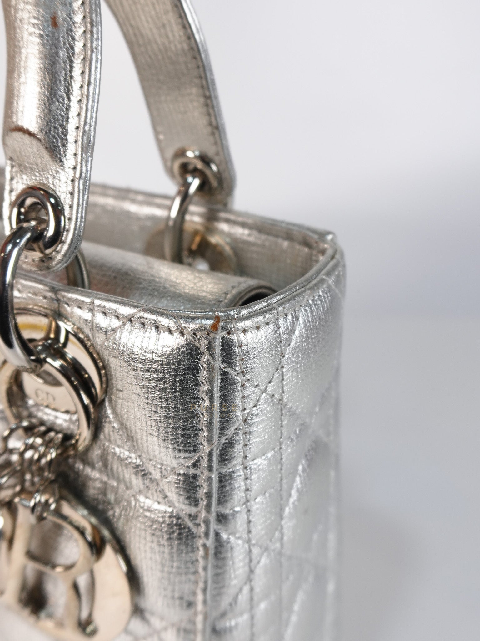 Lady Dior Small ADCDior Metallic Silver Grained Calfskin Leather | Purse Maison Luxury Bags Shop