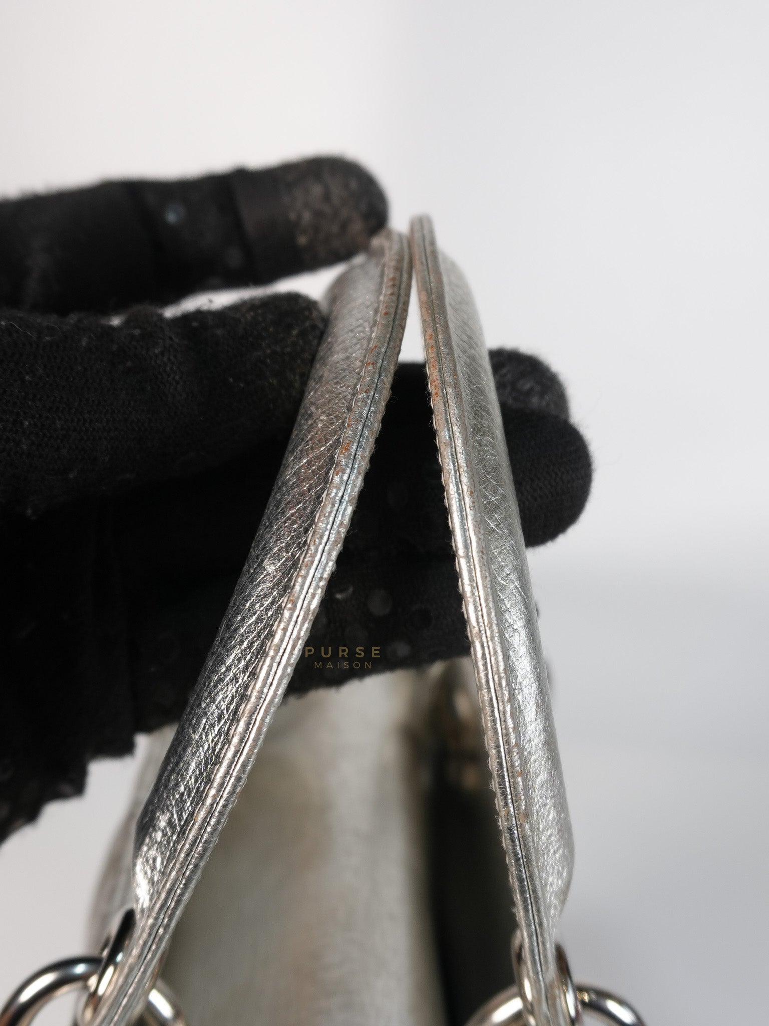 Lady Dior Small ADCDior Metallic Silver Grained Calfskin Leather | Purse Maison Luxury Bags Shop