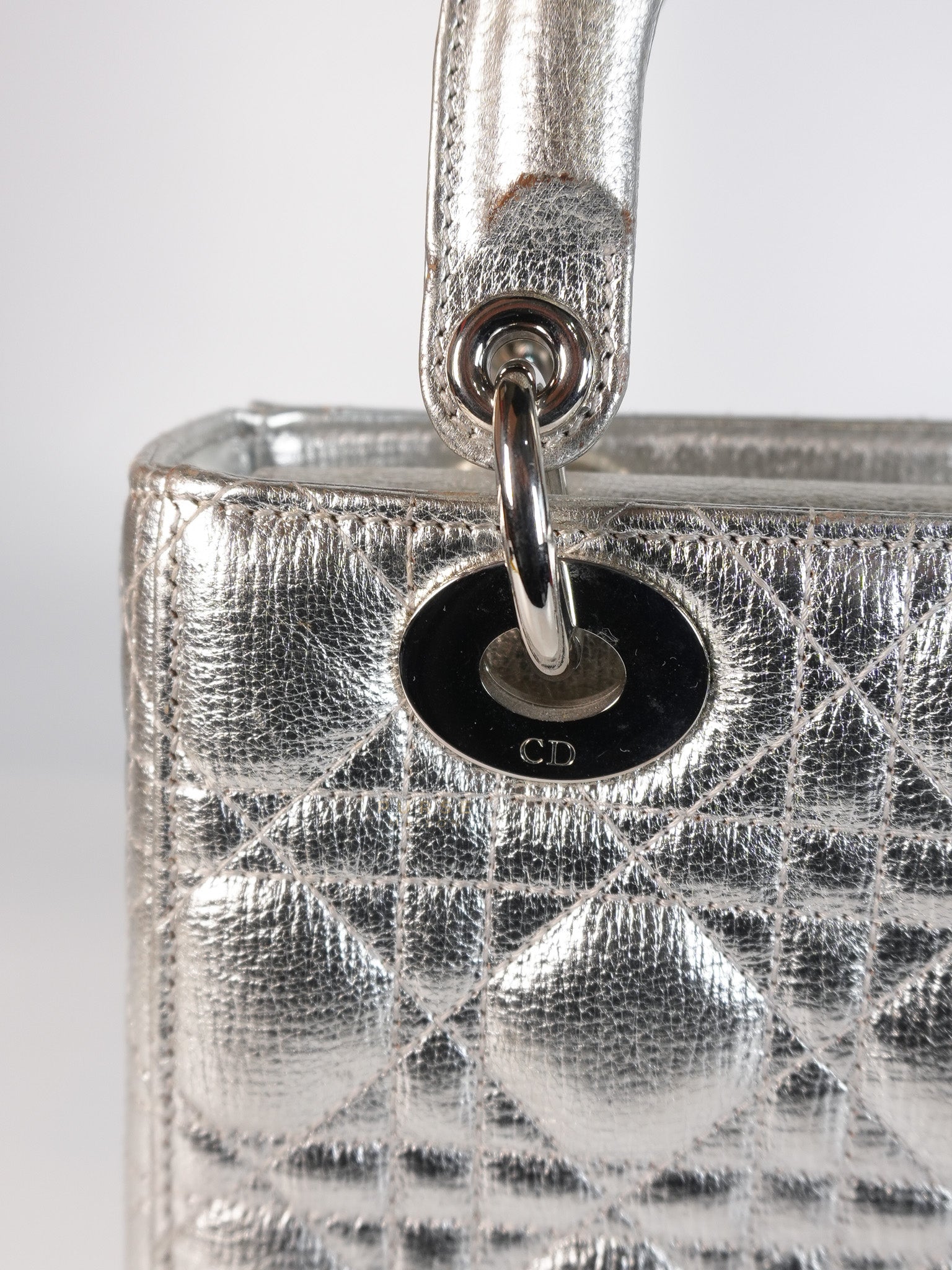 Lady Dior Small ADCDior Metallic Silver Grained Calfskin Leather | Purse Maison Luxury Bags Shop