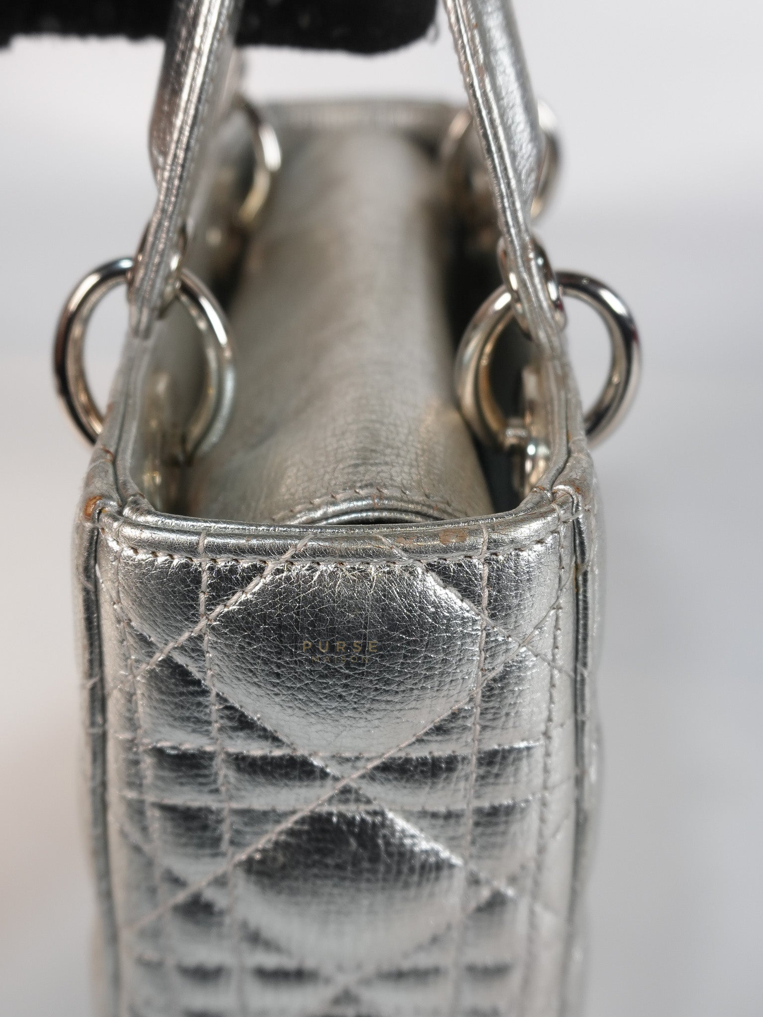 Lady Dior Small ADCDior Metallic Silver Grained Calfskin Leather | Purse Maison Luxury Bags Shop