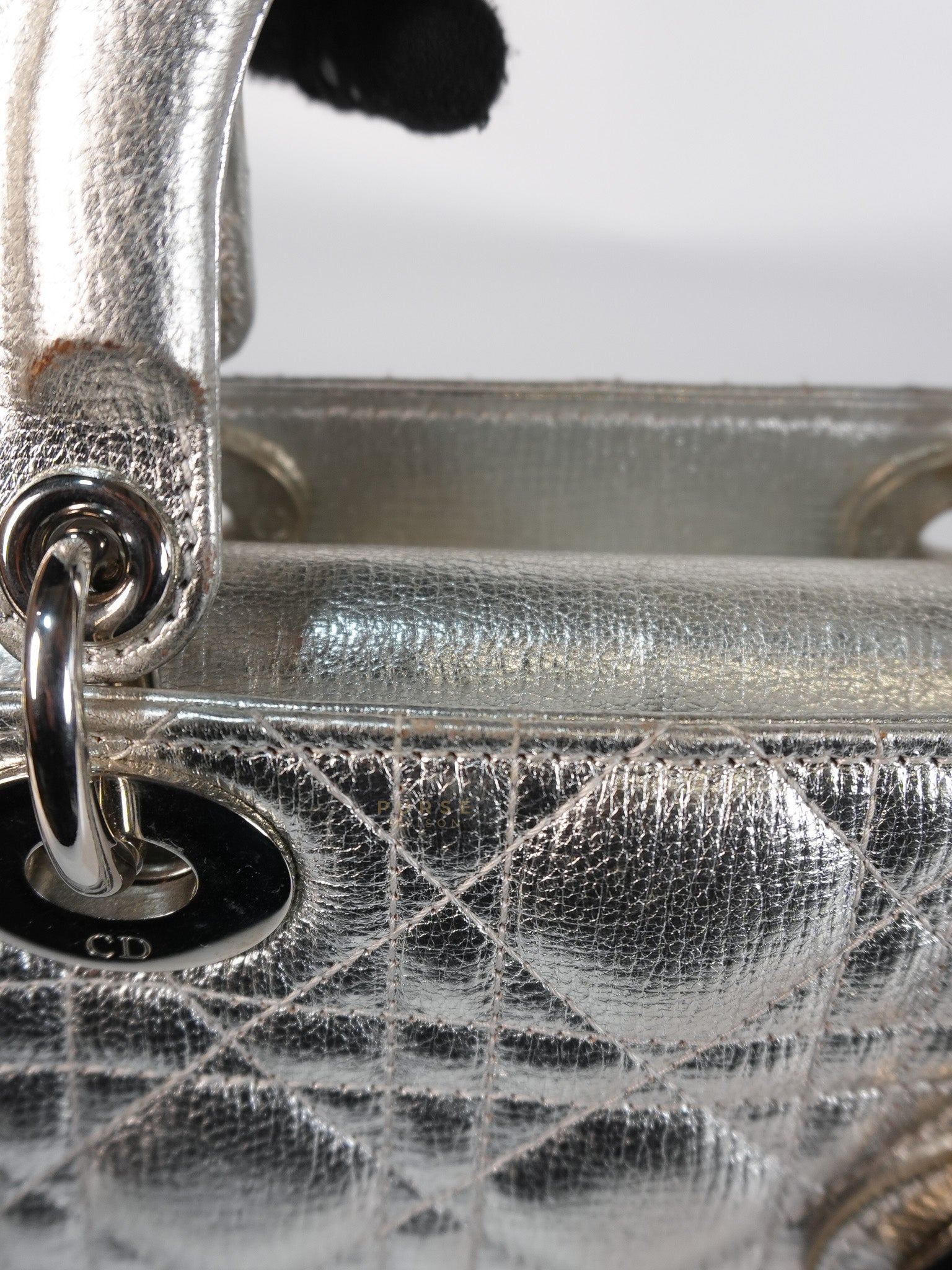 Lady Dior Small ADCDior Metallic Silver Grained Calfskin Leather | Purse Maison Luxury Bags Shop