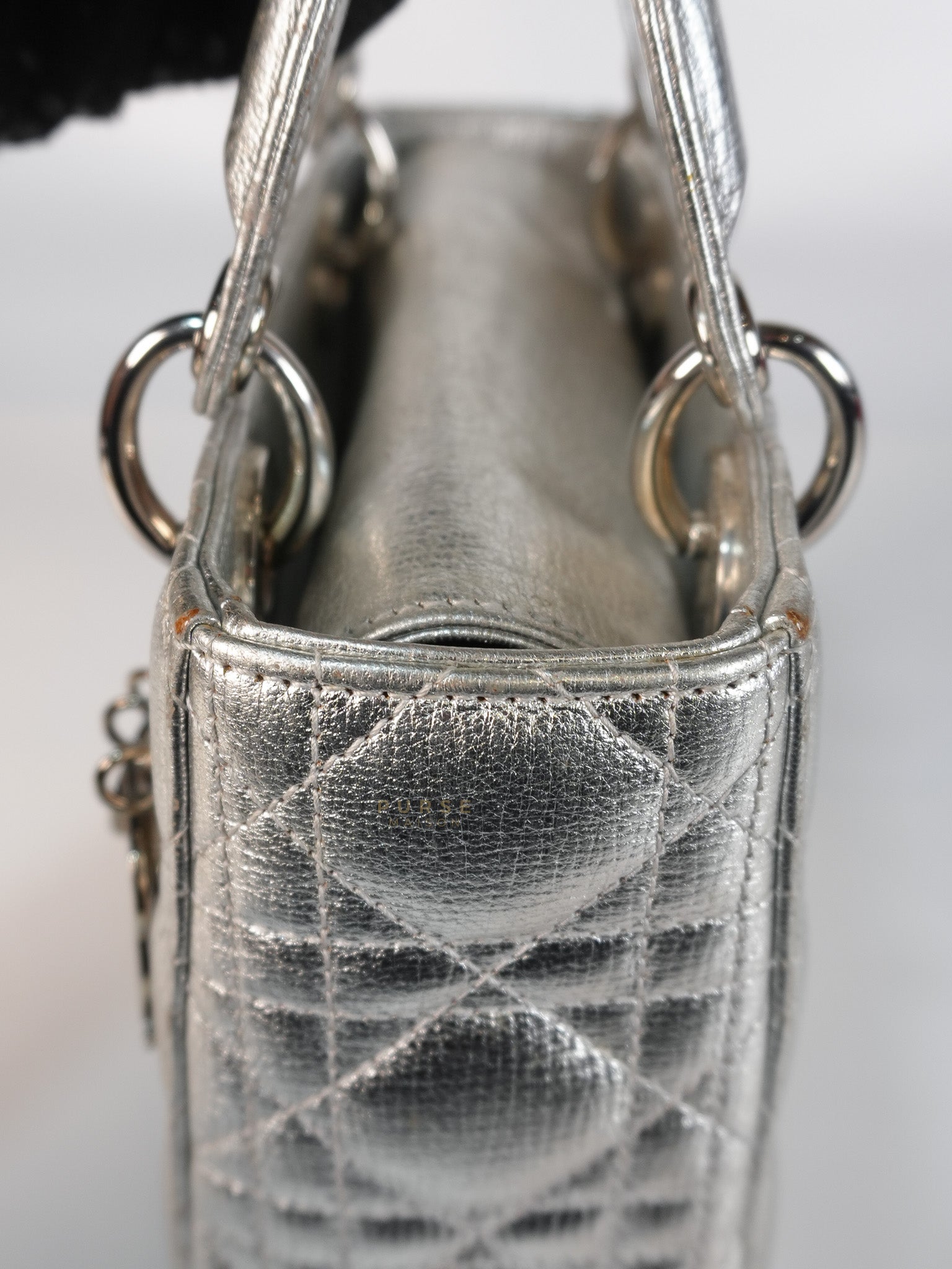 Lady Dior Small ADCDior Metallic Silver Grained Calfskin Leather | Purse Maison Luxury Bags Shop