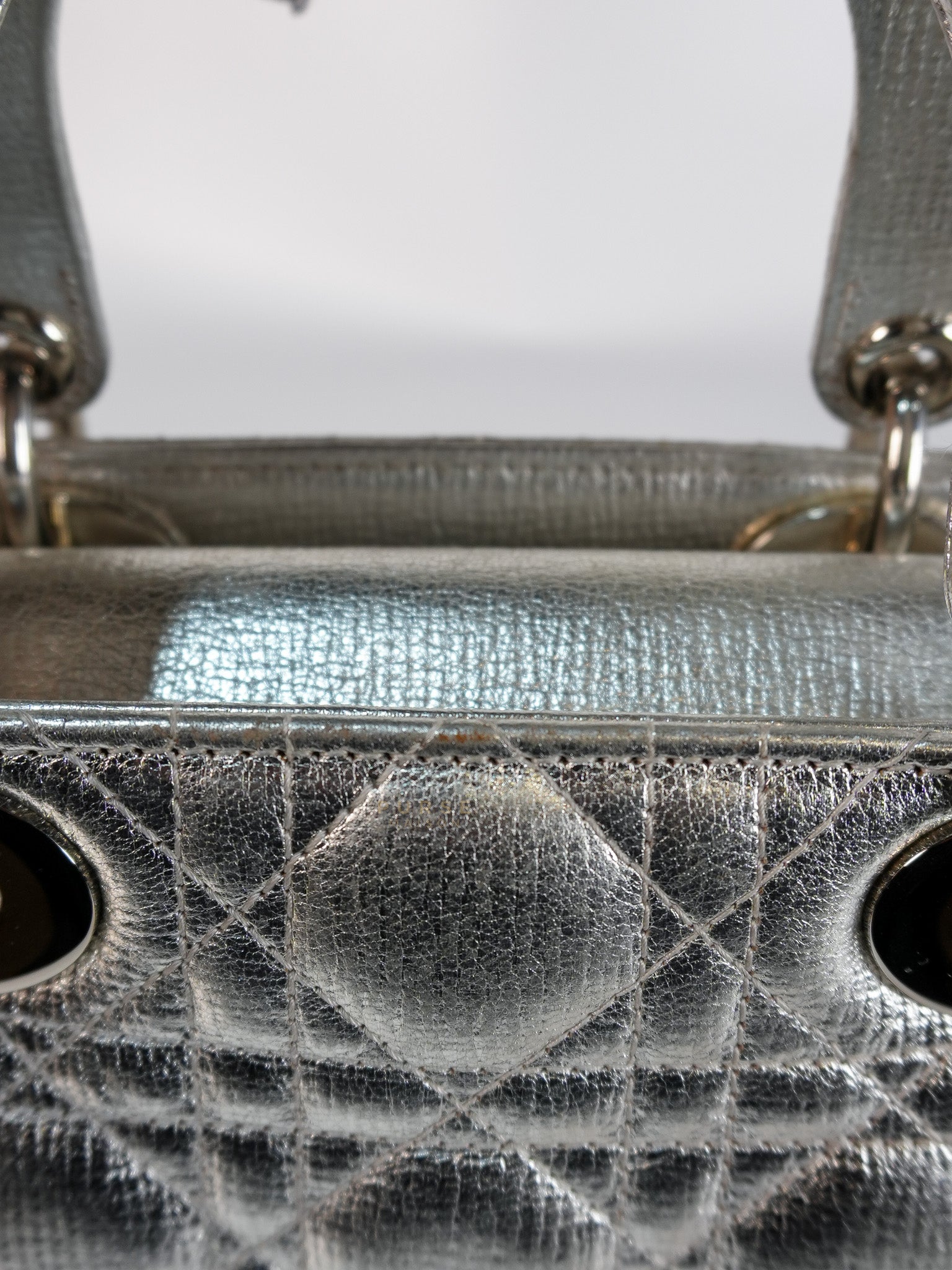 Lady Dior Small ADCDior Metallic Silver Grained Calfskin Leather | Purse Maison Luxury Bags Shop