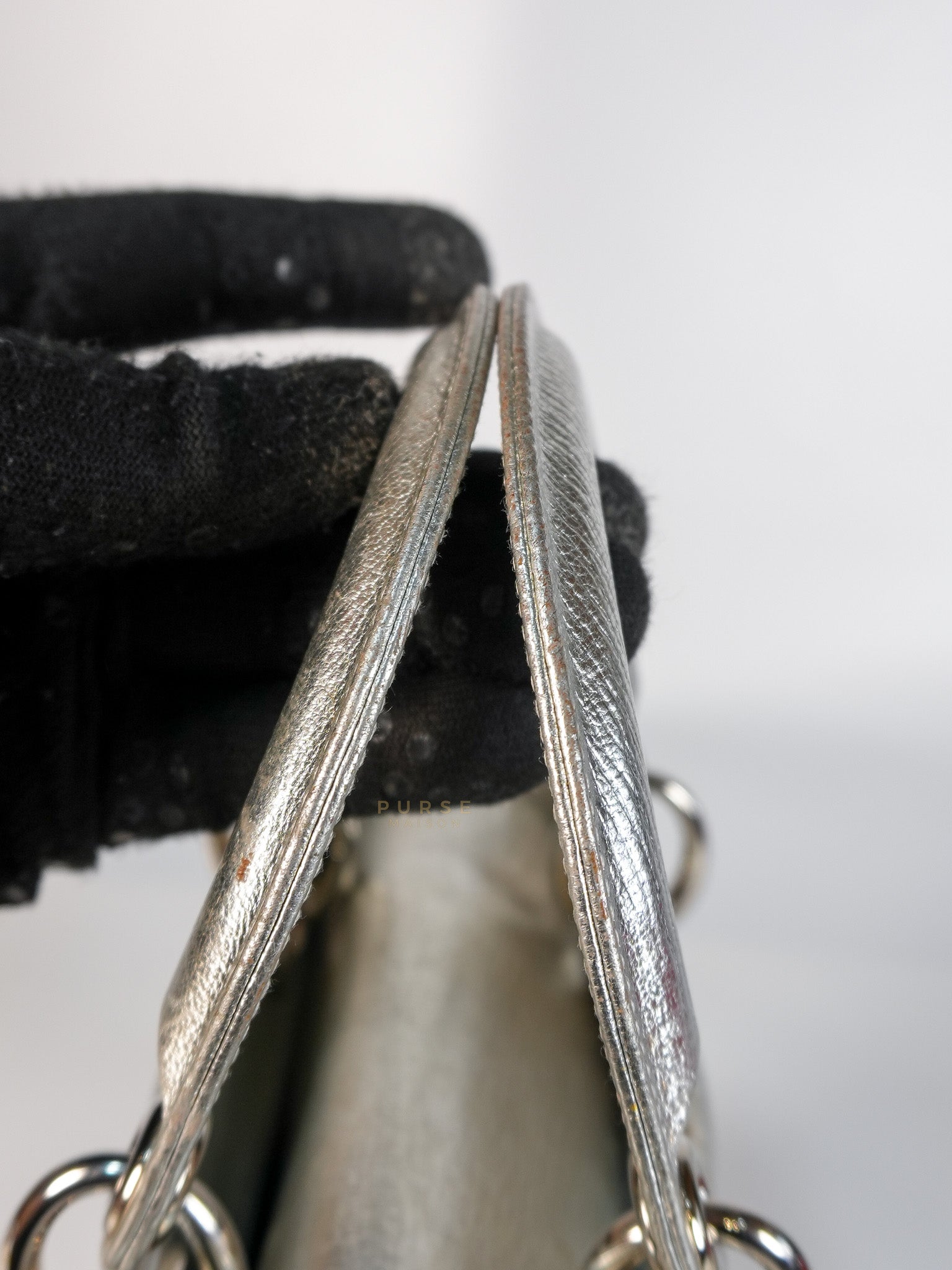 Lady Dior Small ADCDior Metallic Silver Grained Calfskin Leather | Purse Maison Luxury Bags Shop