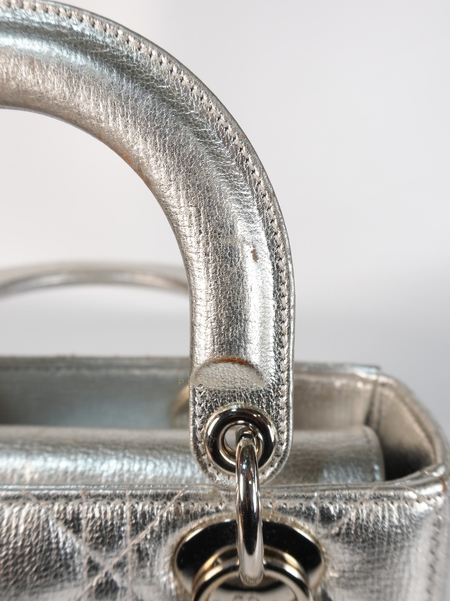 Lady Dior Small ADCDior Metallic Silver Grained Calfskin Leather | Purse Maison Luxury Bags Shop