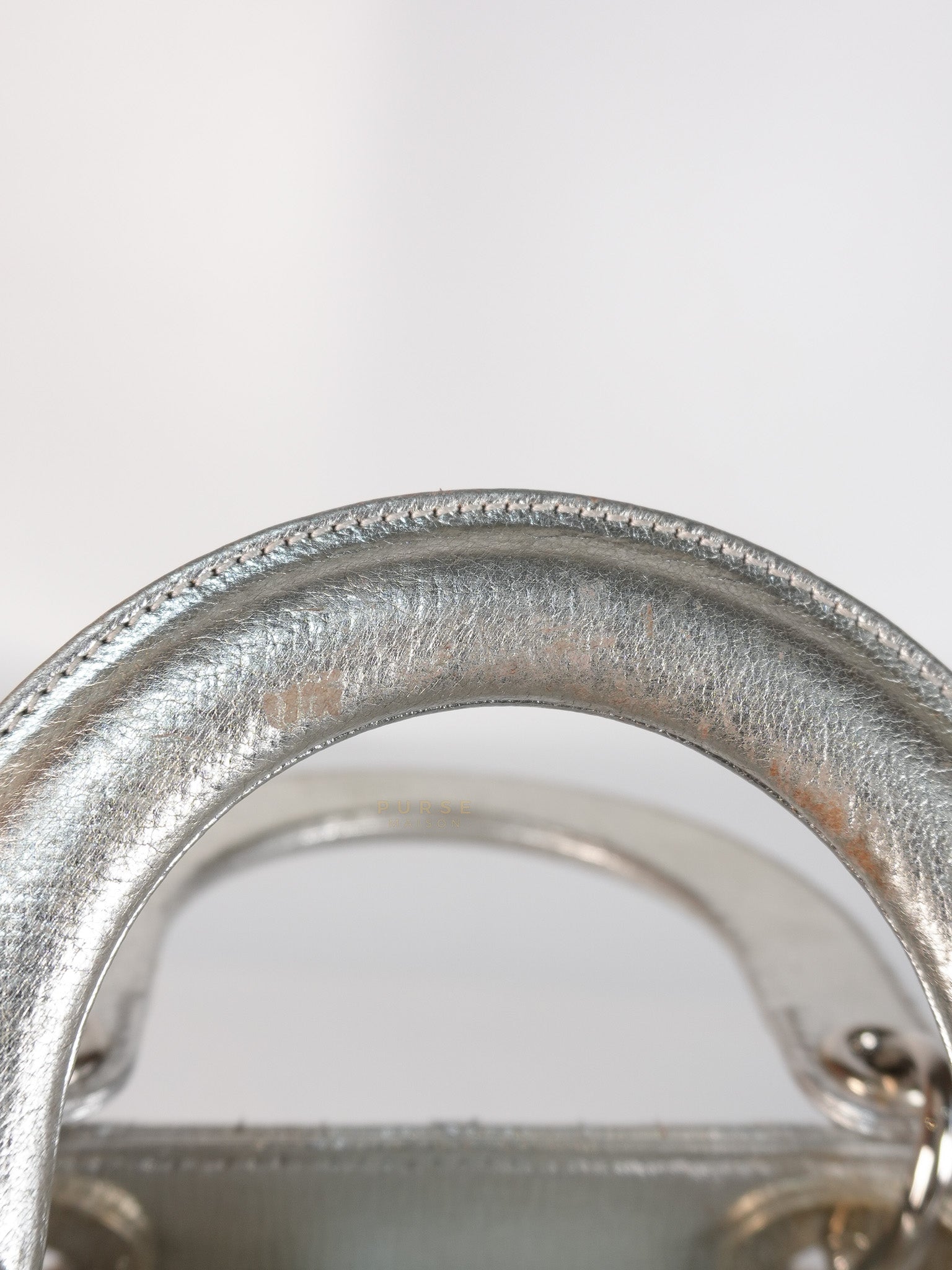 Lady Dior Small ADCDior Metallic Silver Grained Calfskin Leather | Purse Maison Luxury Bags Shop