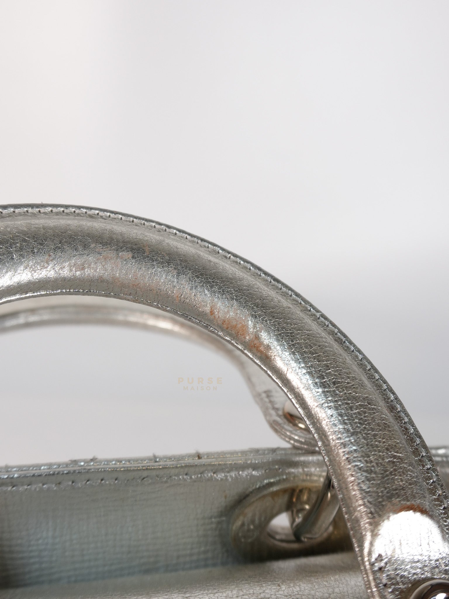 Lady Dior Small ADCDior Metallic Silver Grained Calfskin Leather | Purse Maison Luxury Bags Shop