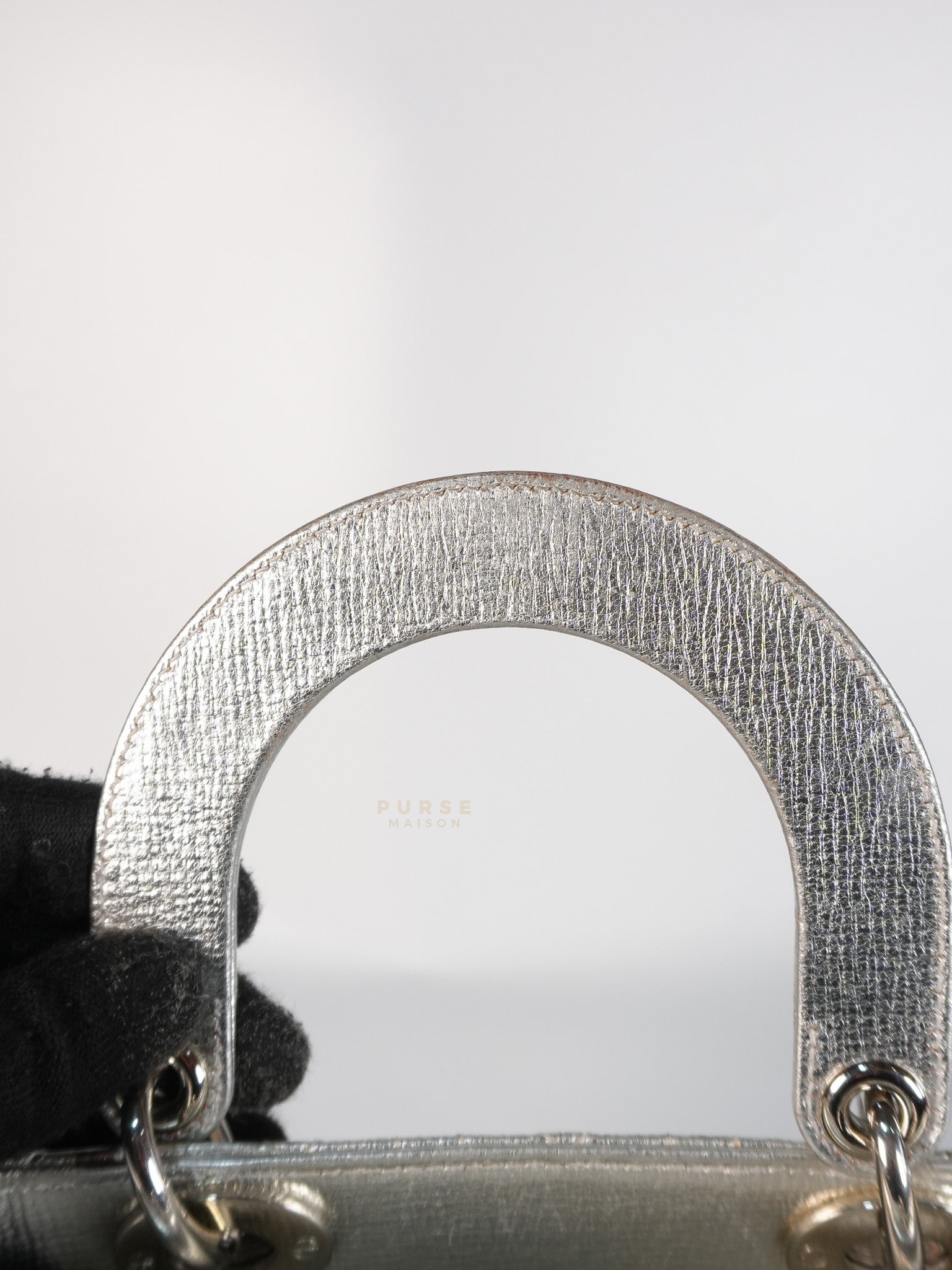 Lady Dior Small ADCDior Metallic Silver Grained Calfskin Leather | Purse Maison Luxury Bags Shop