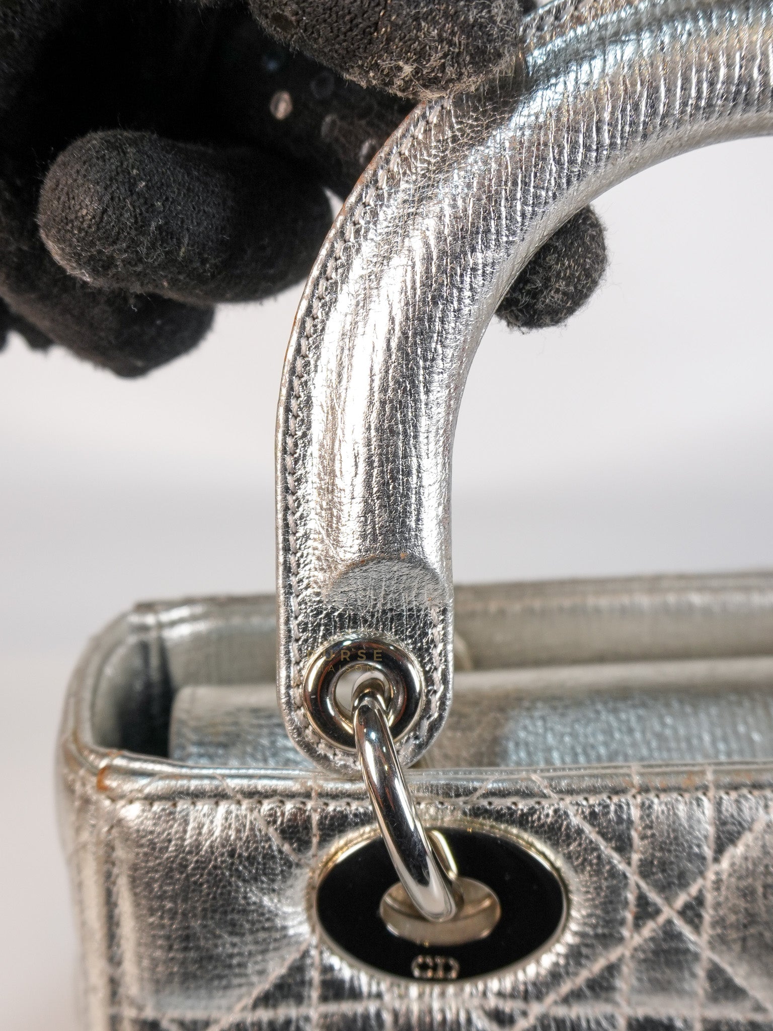 Lady Dior Small ADCDior Metallic Silver Grained Calfskin Leather | Purse Maison Luxury Bags Shop