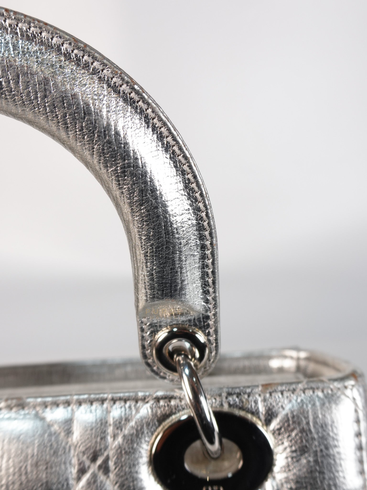 Lady Dior Small ADCDior Metallic Silver Grained Calfskin Leather | Purse Maison Luxury Bags Shop