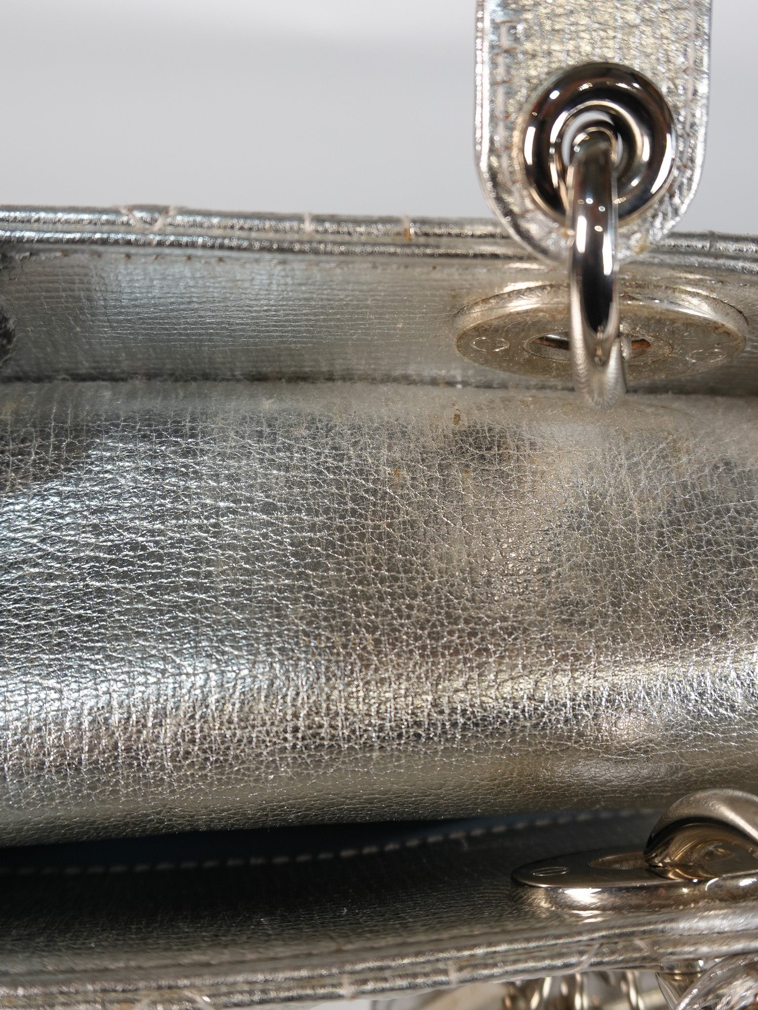 Lady Dior Small ADCDior Metallic Silver Grained Calfskin Leather | Purse Maison Luxury Bags Shop