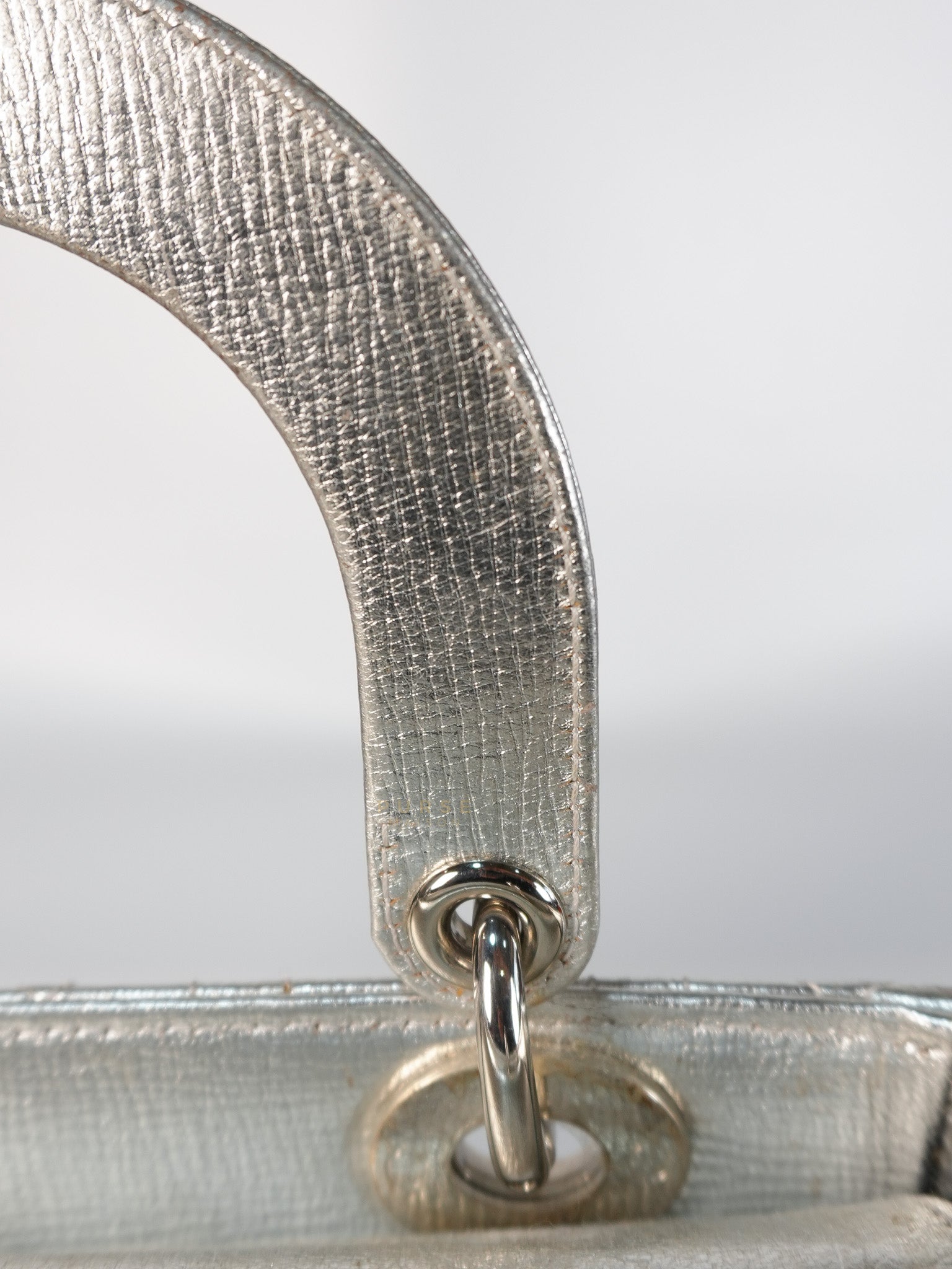 Lady Dior Small ADCDior Metallic Silver Grained Calfskin Leather | Purse Maison Luxury Bags Shop