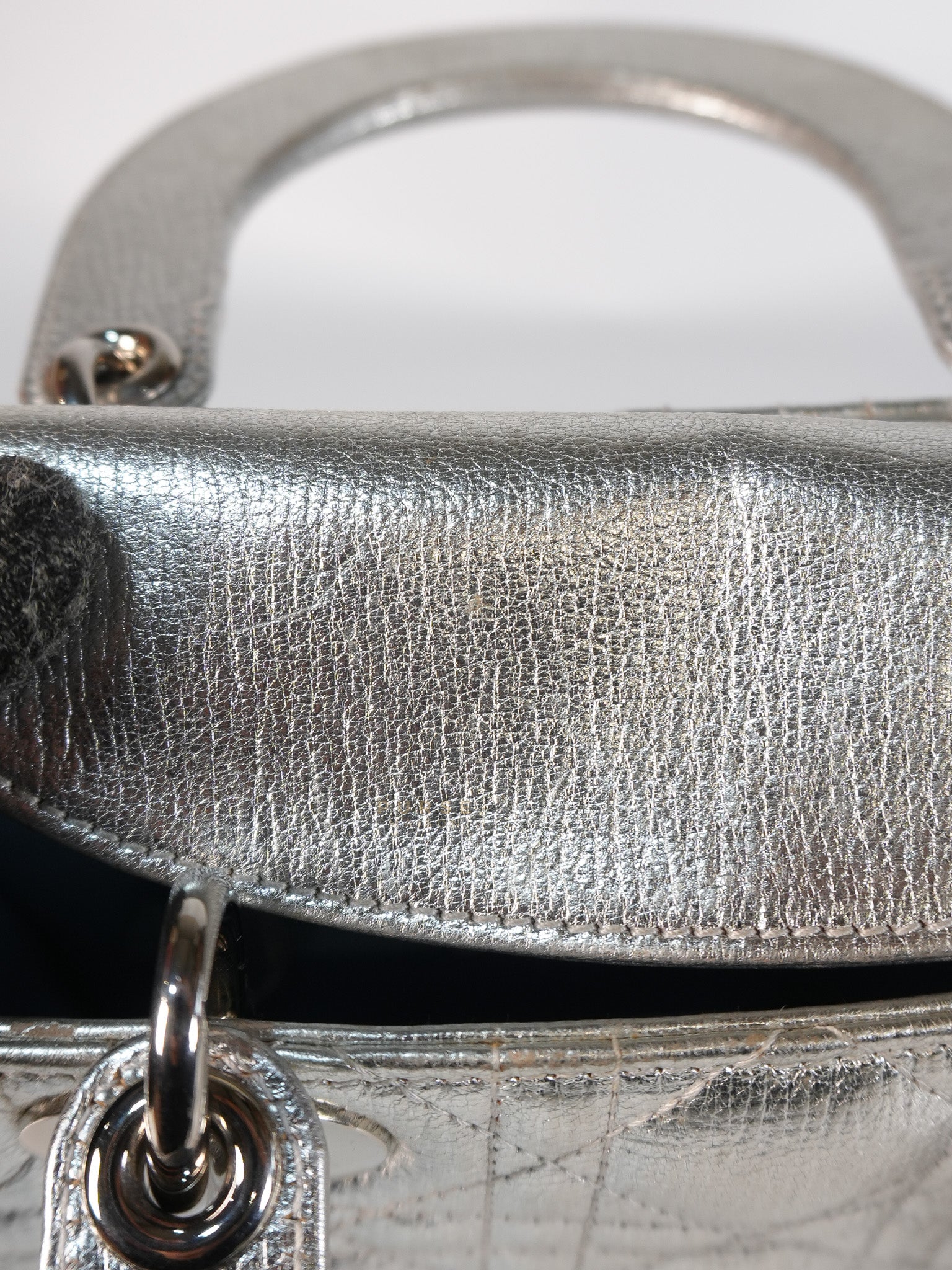 Lady Dior Small ADCDior Metallic Silver Grained Calfskin Leather | Purse Maison Luxury Bags Shop