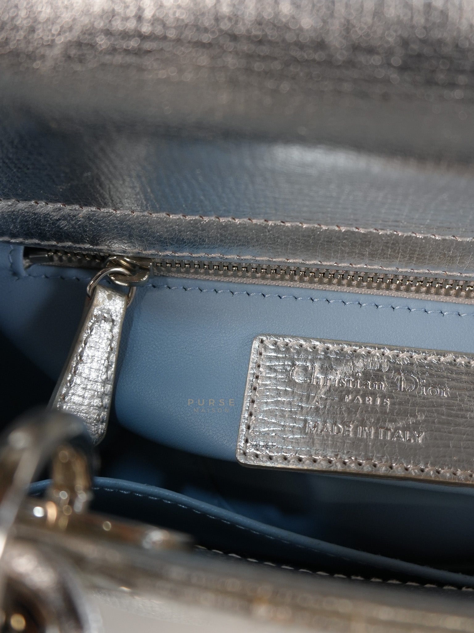 Lady Dior Small ADCDior Metallic Silver Grained Calfskin Leather | Purse Maison Luxury Bags Shop