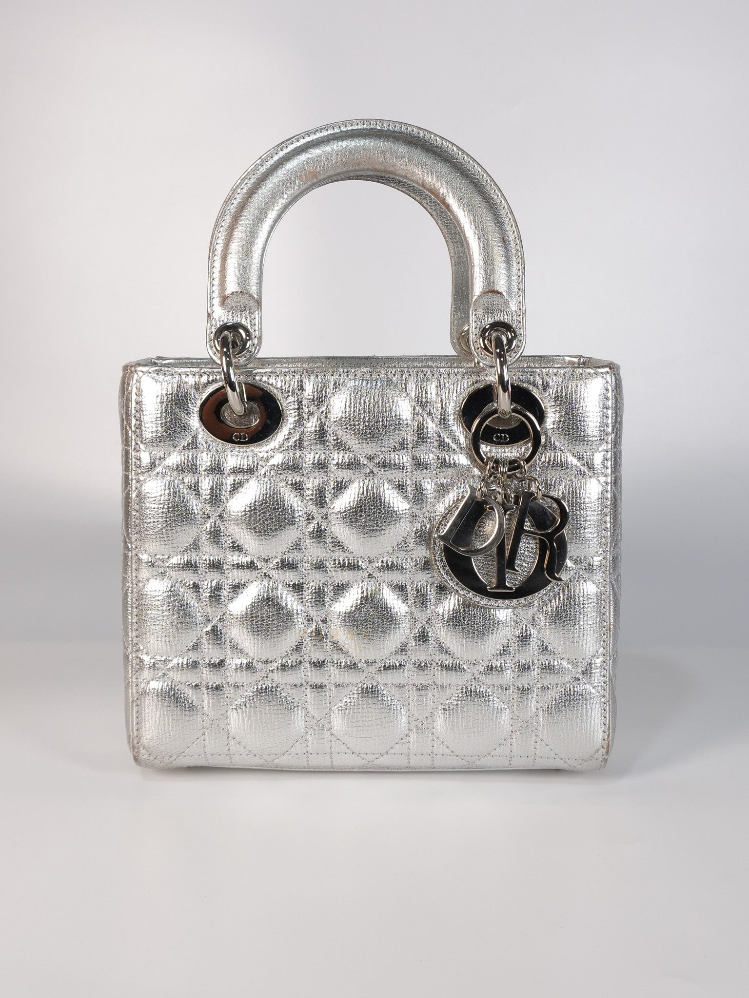 Lady Dior Small ADCDior Metallic Silver Grained Calfskin Leather | Purse Maison Luxury Bags Shop