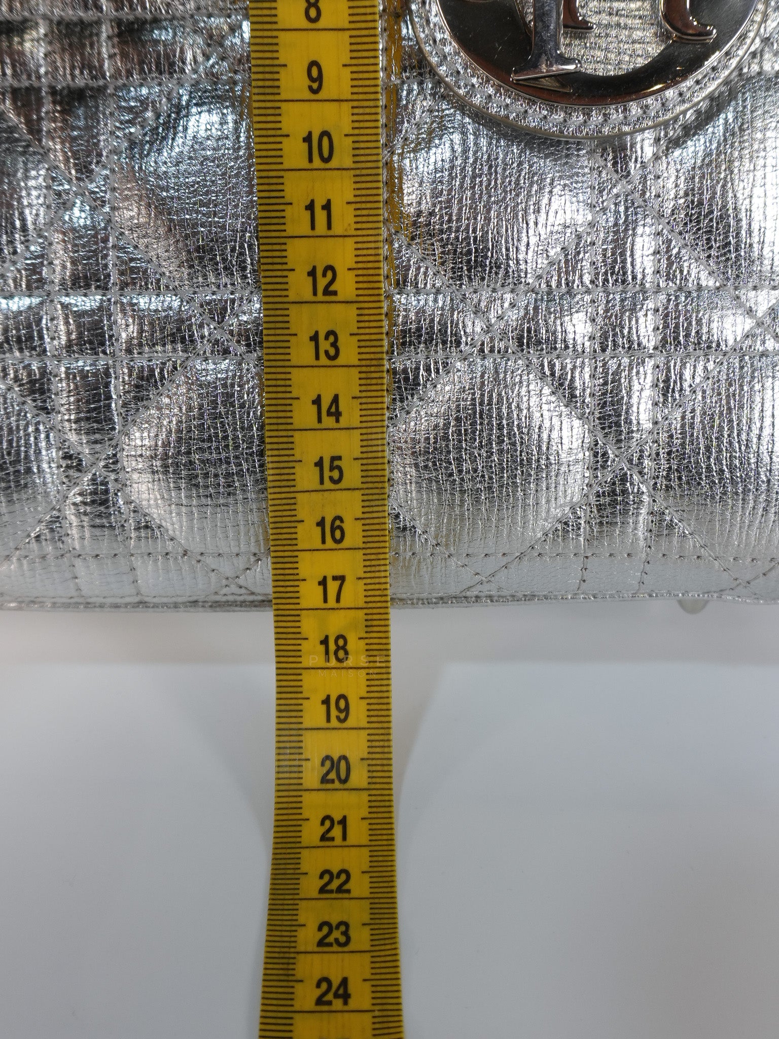 Lady Dior Small ADCDior Metallic Silver Grained Calfskin Leather | Purse Maison Luxury Bags Shop