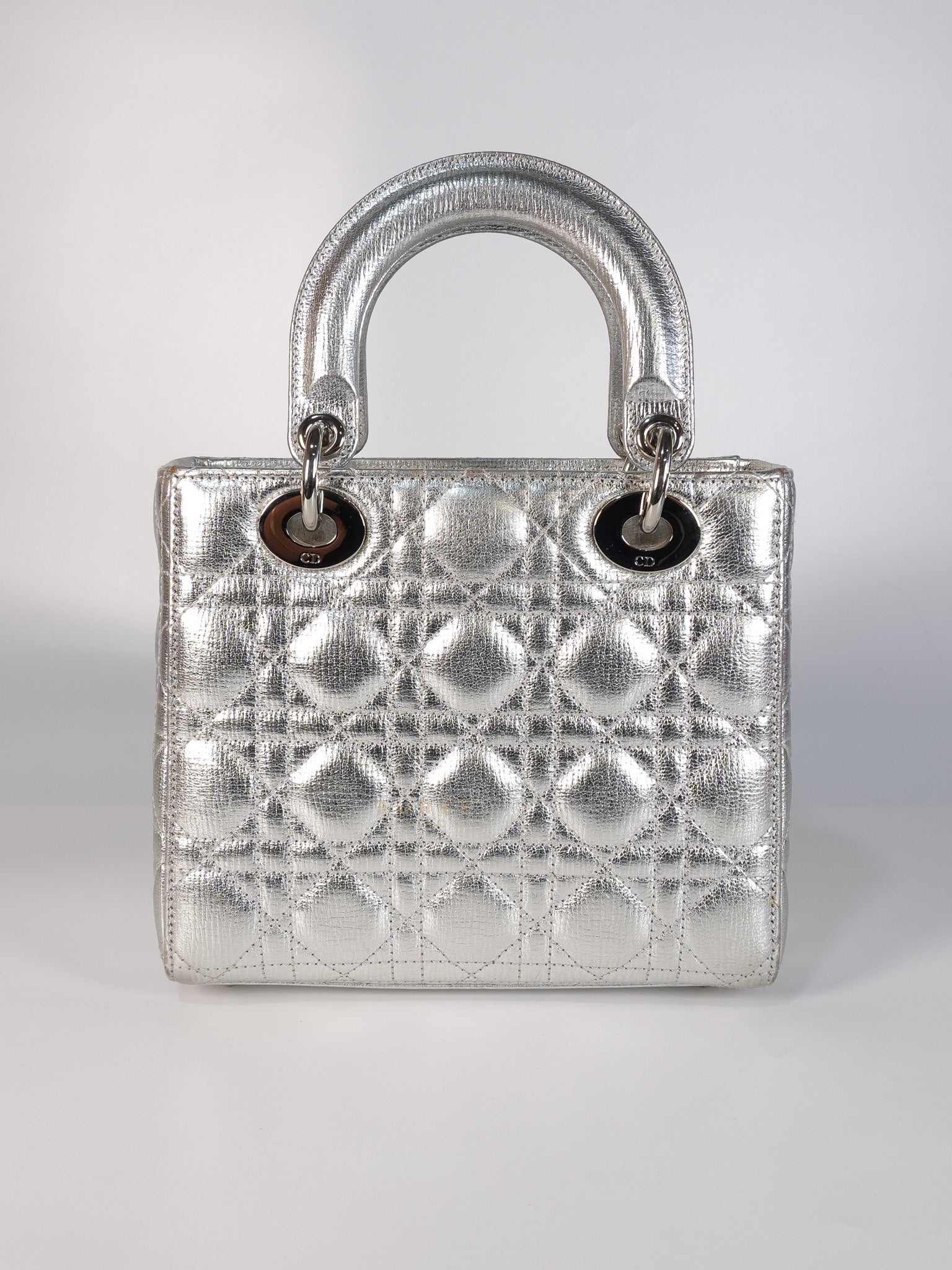 Lady Dior Small ADCDior Metallic Silver Grained Calfskin Leather | Purse Maison Luxury Bags Shop