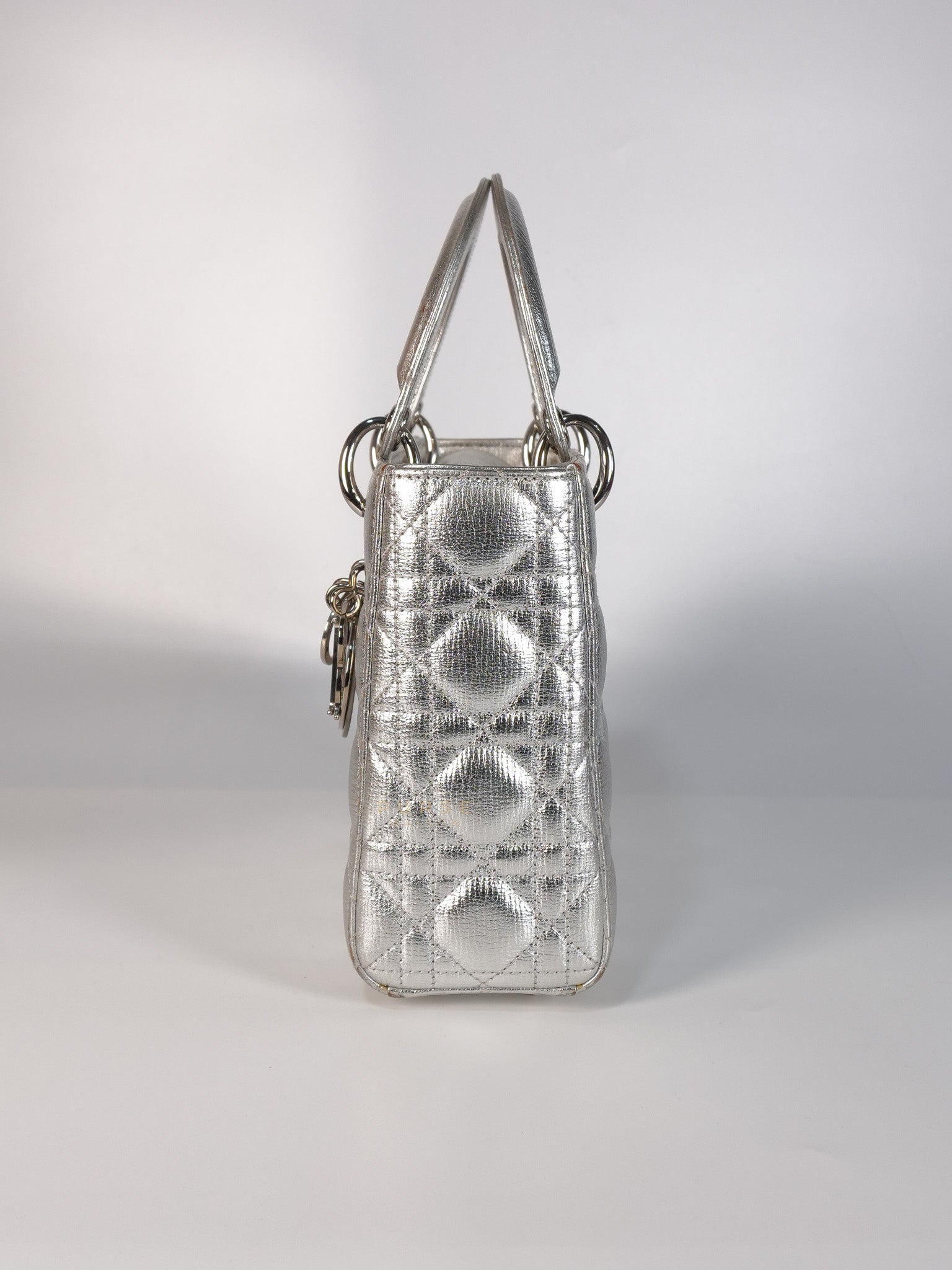 Lady Dior Small ADCDior Metallic Silver Grained Calfskin Leather | Purse Maison Luxury Bags Shop