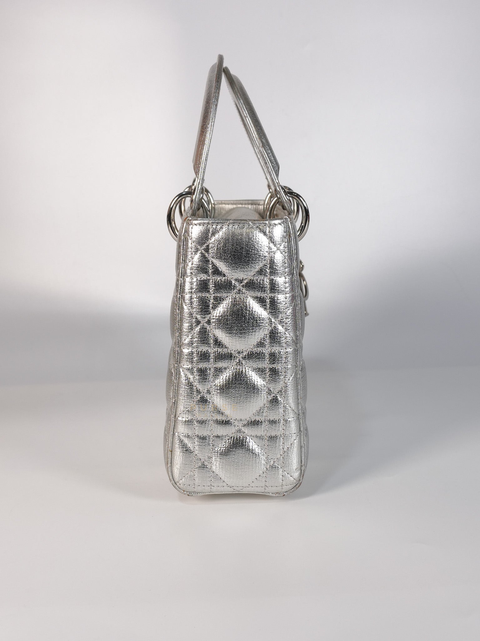 Lady Dior Small ADCDior Metallic Silver Grained Calfskin Leather | Purse Maison Luxury Bags Shop