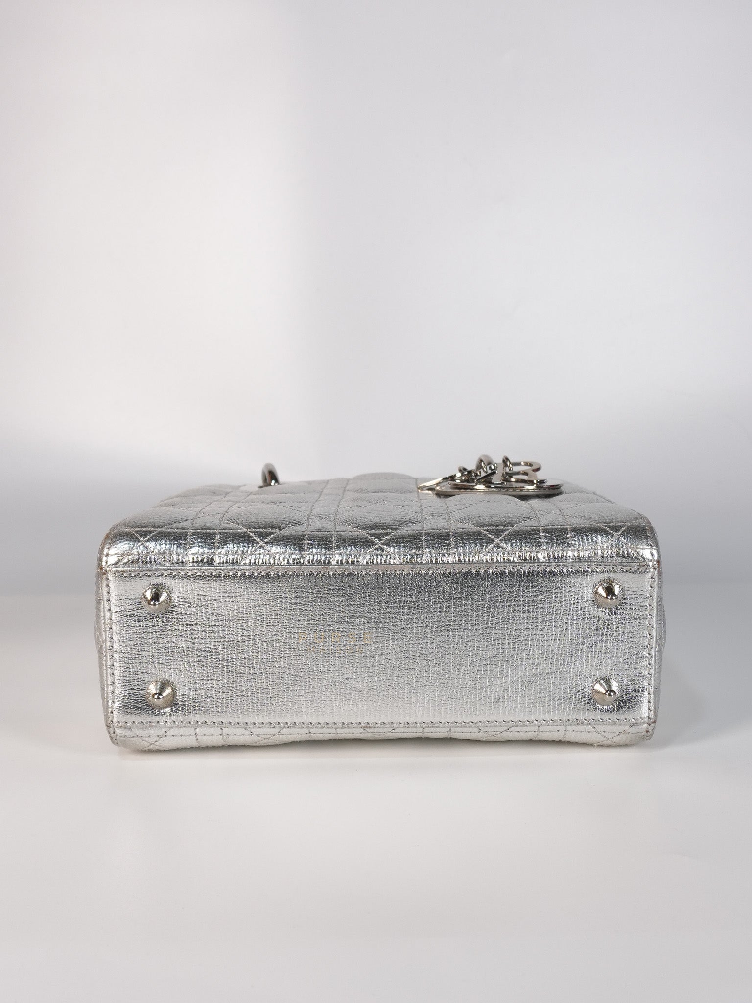 Lady Dior Small ADCDior Metallic Silver Grained Calfskin Leather | Purse Maison Luxury Bags Shop