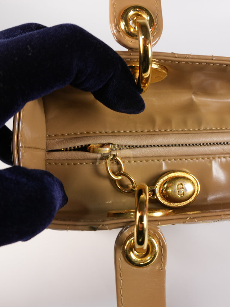 Lady Dior Vintage Medium in Dark Beige Patent Leather | Purse Maison Luxury Bags Shop