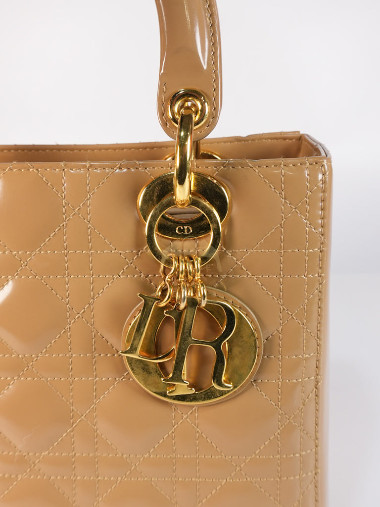 Lady Dior Vintage Medium in Dark Beige Patent Leather | Purse Maison Luxury Bags Shop