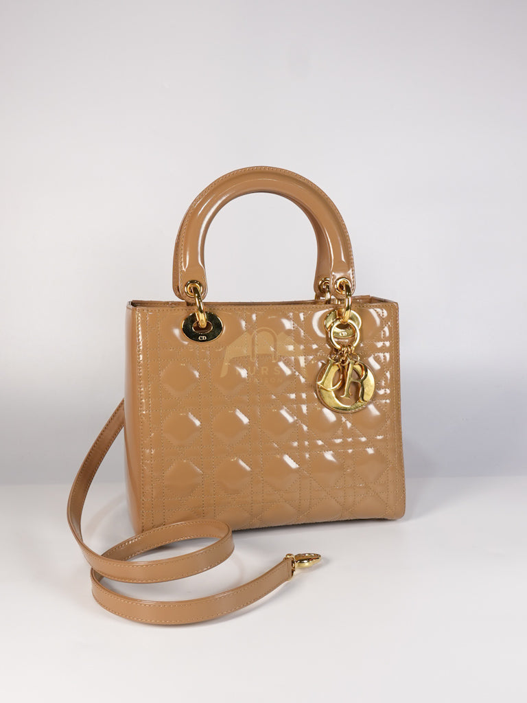 Lady Dior Vintage Medium in Dark Beige Patent Leather | Purse Maison Luxury Bags Shop