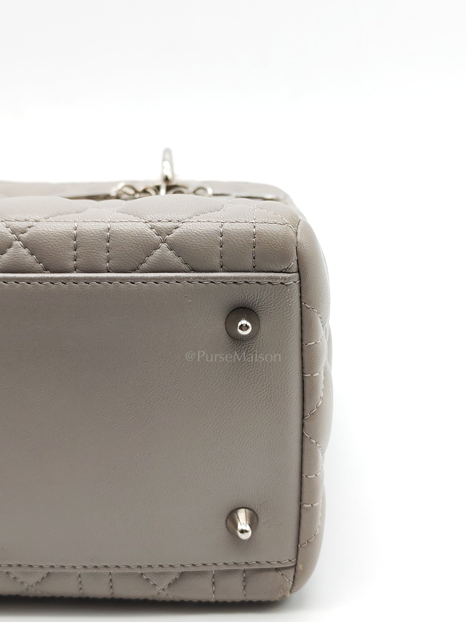 Lady Dior Vintage Medium in Gray Quilted Cannage Lambskin Leather & Silver Hardware | Purse Maison Luxury Bags Shop
