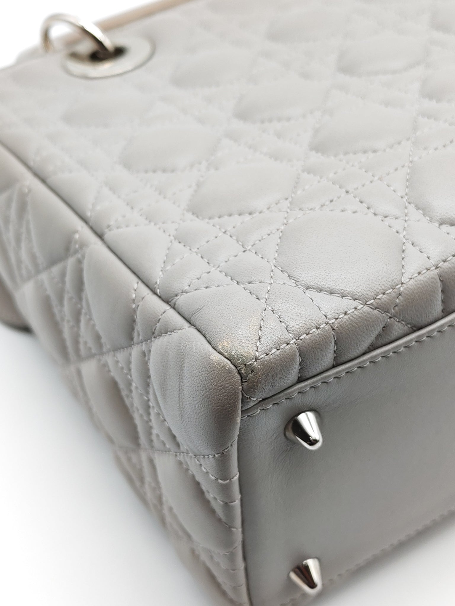 Lady Dior Vintage Medium in Gray Quilted Cannage Lambskin Leather & Silver Hardware | Purse Maison Luxury Bags Shop