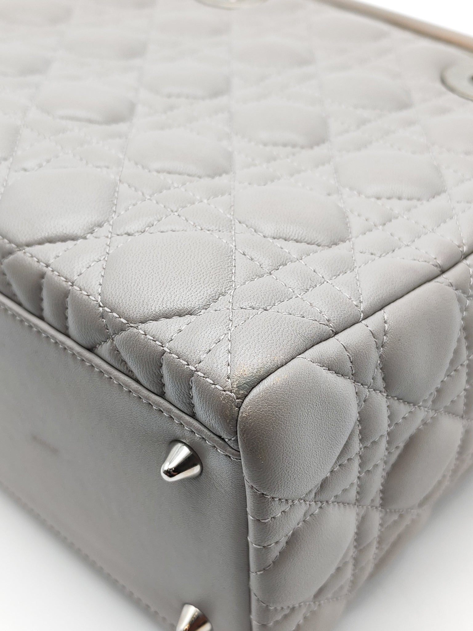 Lady Dior Vintage Medium in Gray Quilted Cannage Lambskin Leather & Silver Hardware | Purse Maison Luxury Bags Shop
