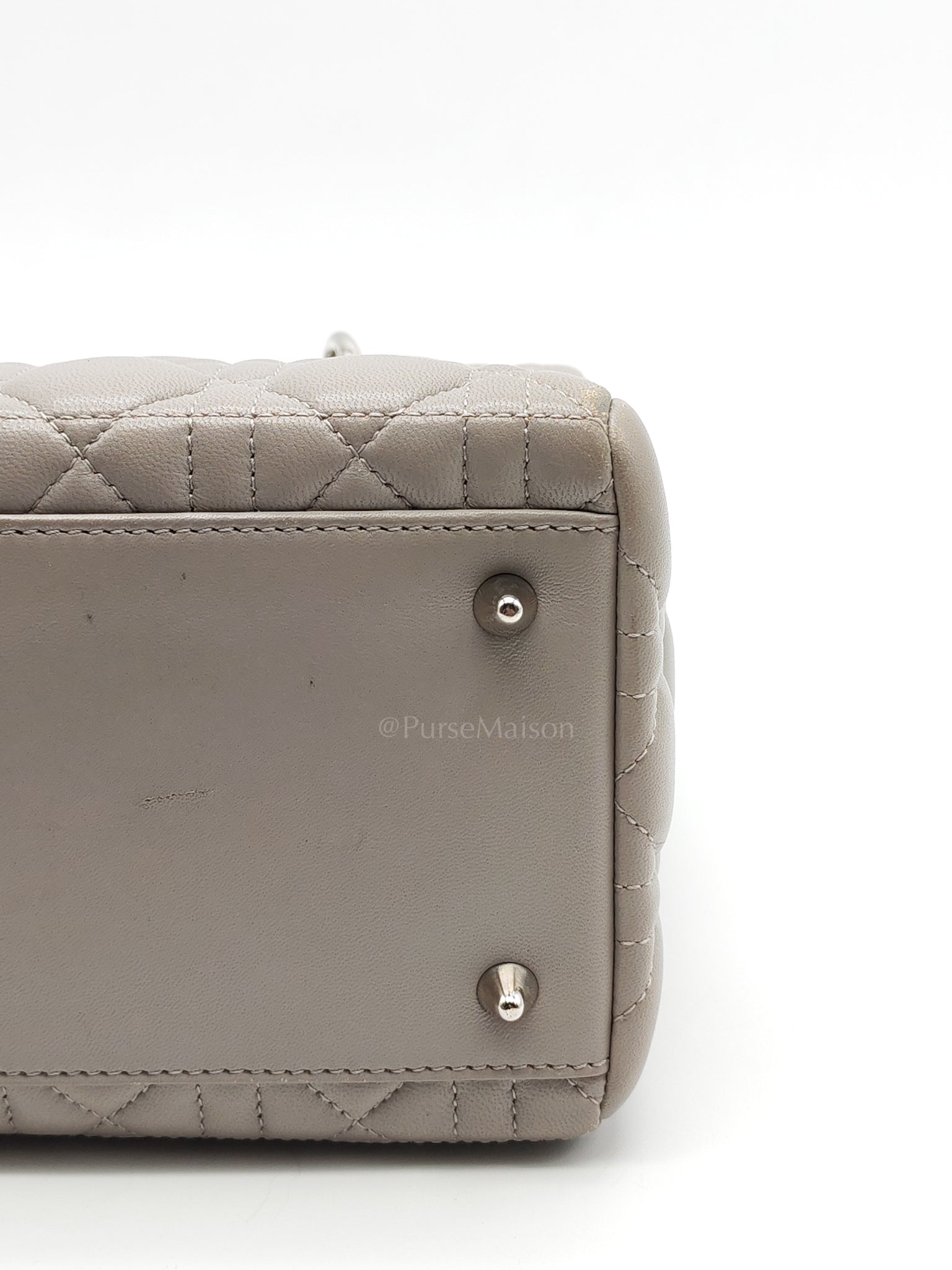 Lady Dior Vintage Medium in Gray Quilted Cannage Lambskin Leather & Silver Hardware | Purse Maison Luxury Bags Shop