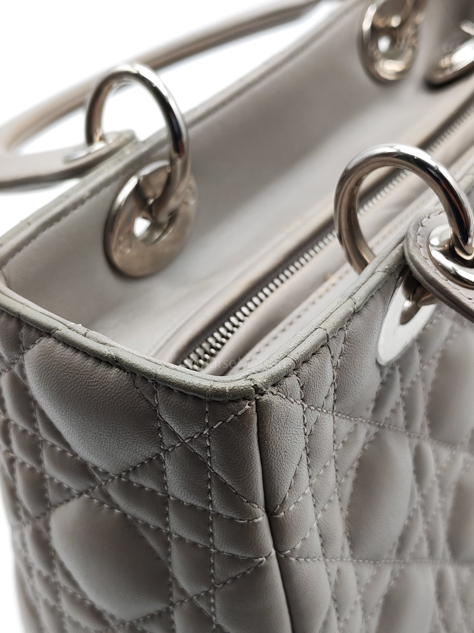 Lady Dior Vintage Medium in Gray Quilted Cannage Lambskin Leather & Silver Hardware | Purse Maison Luxury Bags Shop