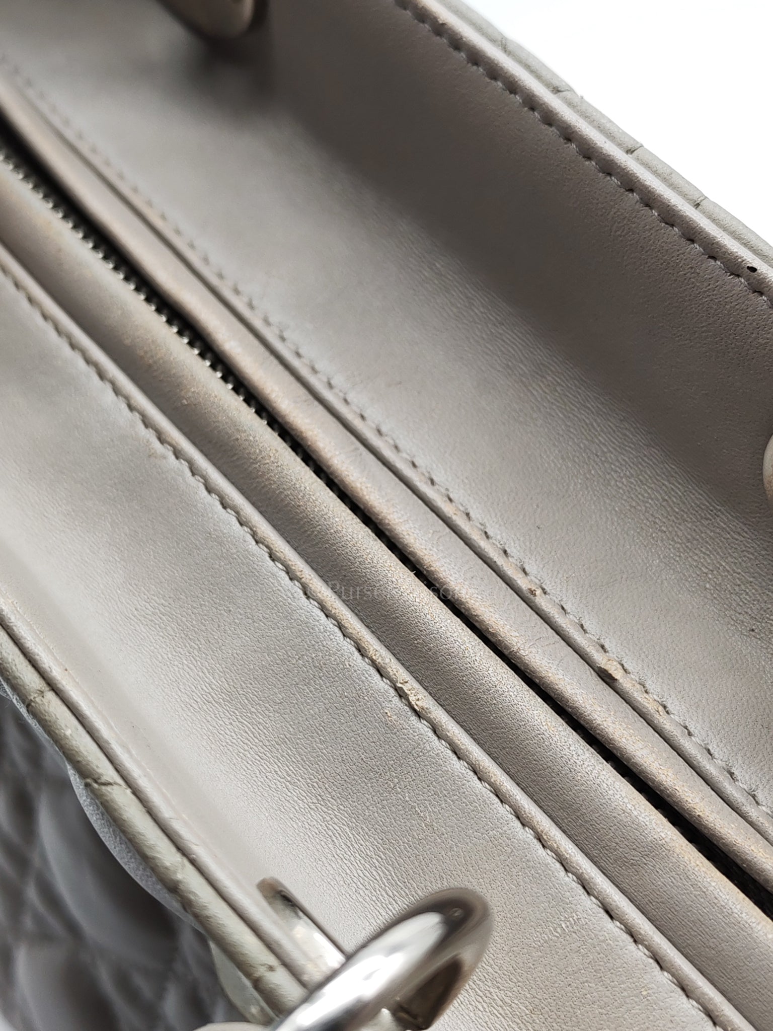 Lady Dior Vintage Medium in Gray Quilted Cannage Lambskin Leather & Silver Hardware | Purse Maison Luxury Bags Shop