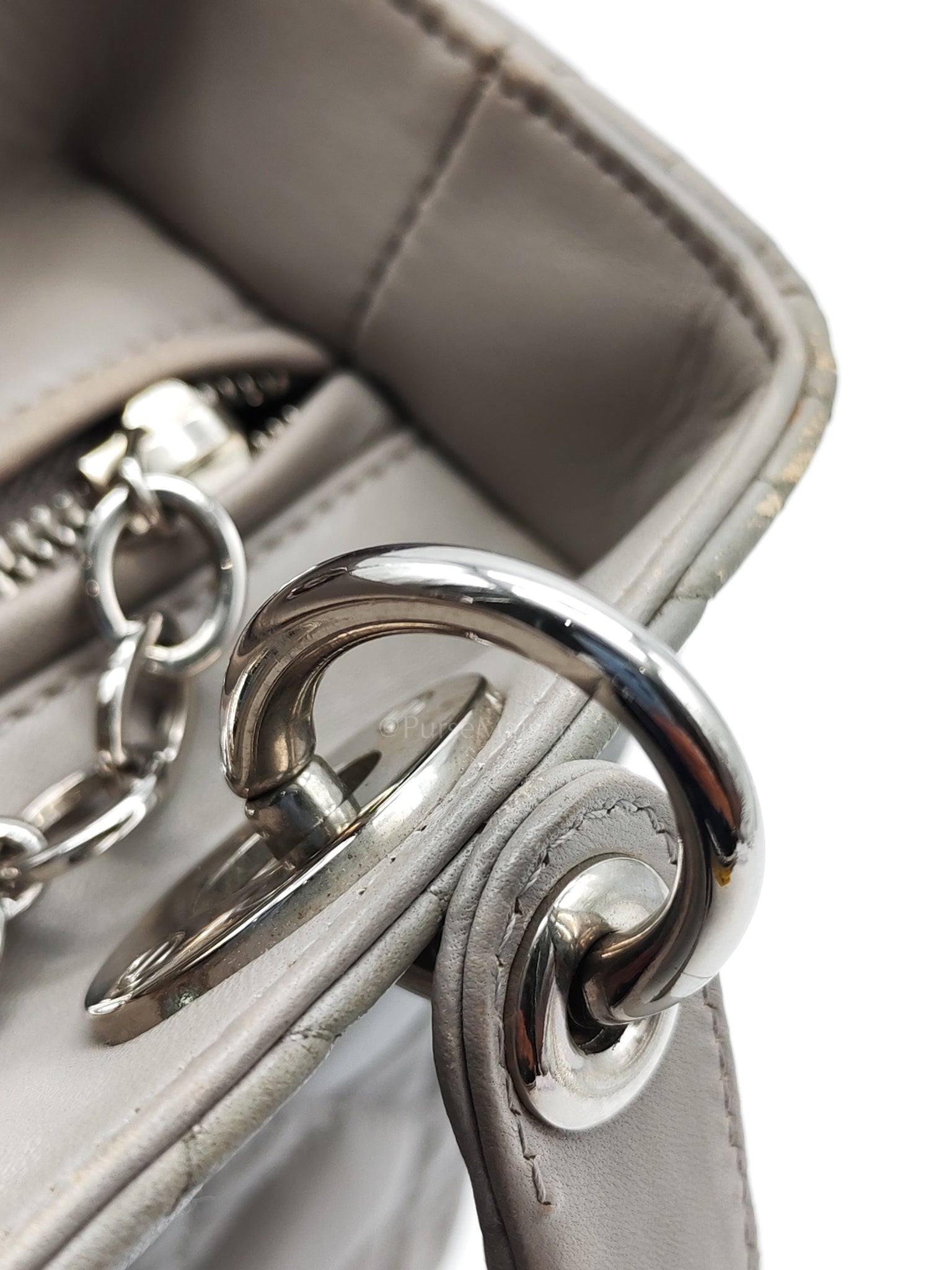 Lady Dior Vintage Medium in Gray Quilted Cannage Lambskin Leather & Silver Hardware | Purse Maison Luxury Bags Shop
