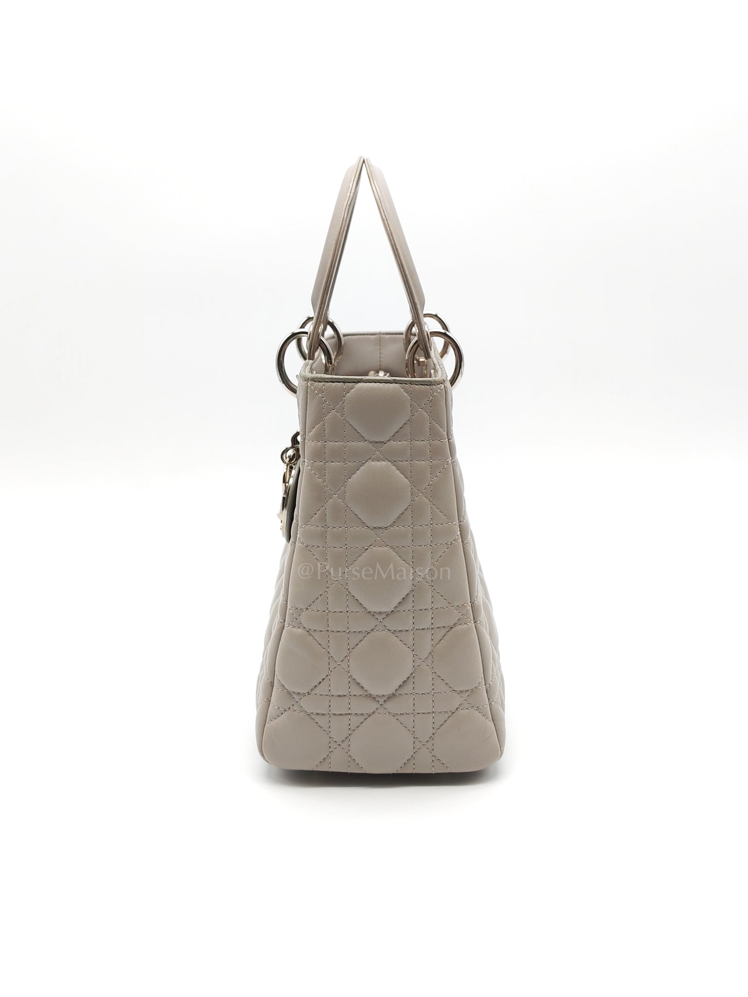 Lady Dior Vintage Medium in Gray Quilted Cannage Lambskin Leather & Silver Hardware | Purse Maison Luxury Bags Shop