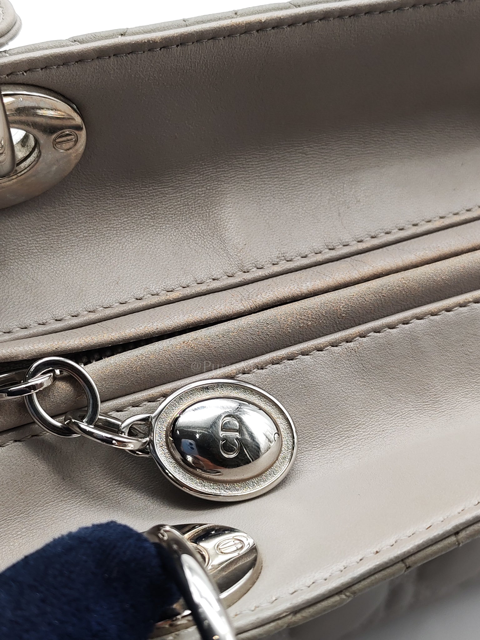 Lady Dior Vintage Medium in Gray Quilted Cannage Lambskin Leather & Silver Hardware | Purse Maison Luxury Bags Shop