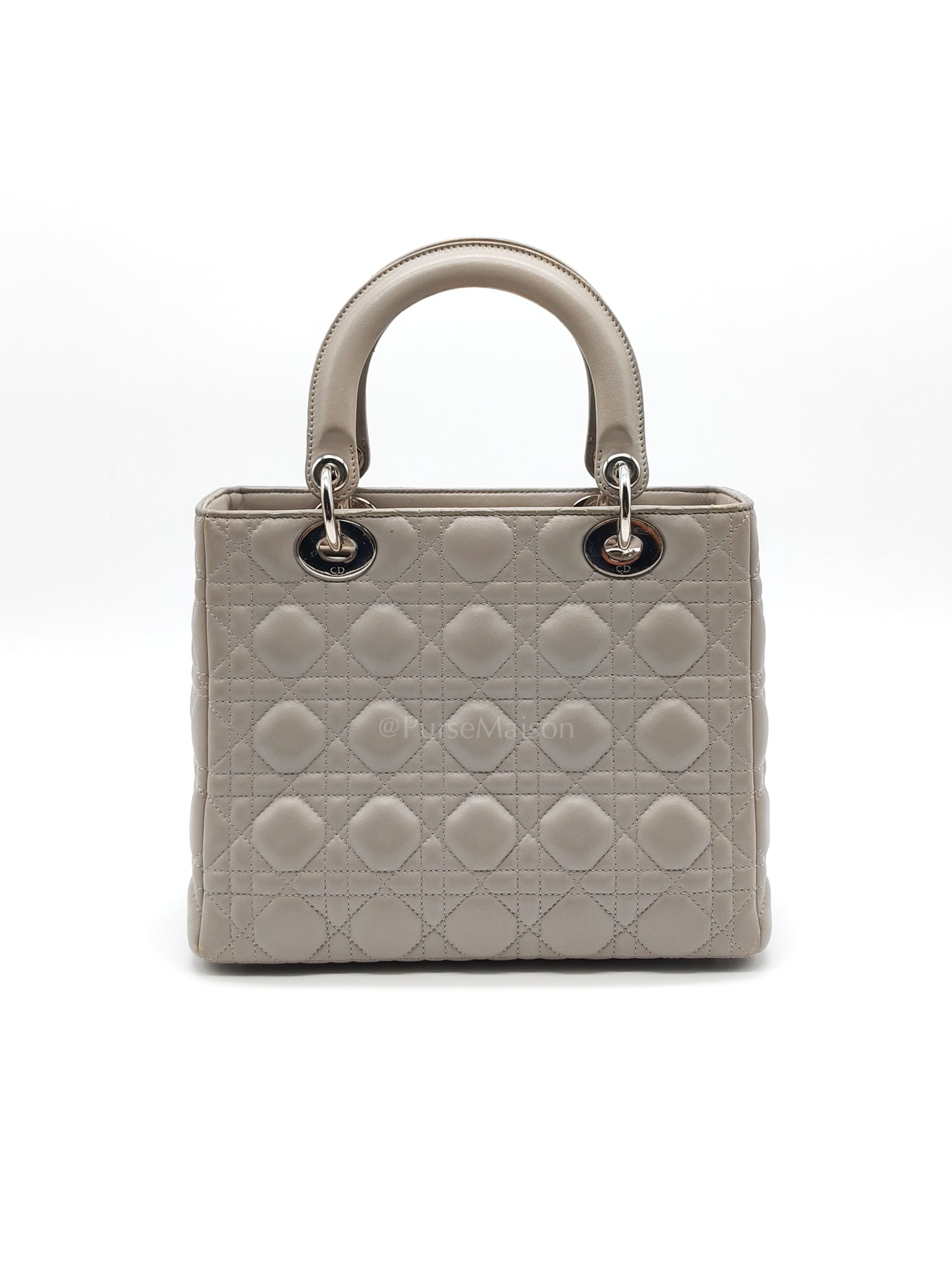 Lady Dior Vintage Medium in Gray Quilted Cannage Lambskin Leather & Silver Hardware | Purse Maison Luxury Bags Shop