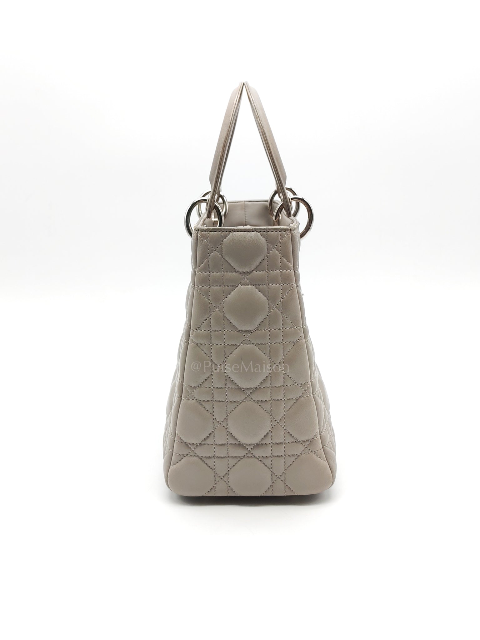 Lady Dior Vintage Medium in Gray Quilted Cannage Lambskin Leather & Silver Hardware | Purse Maison Luxury Bags Shop
