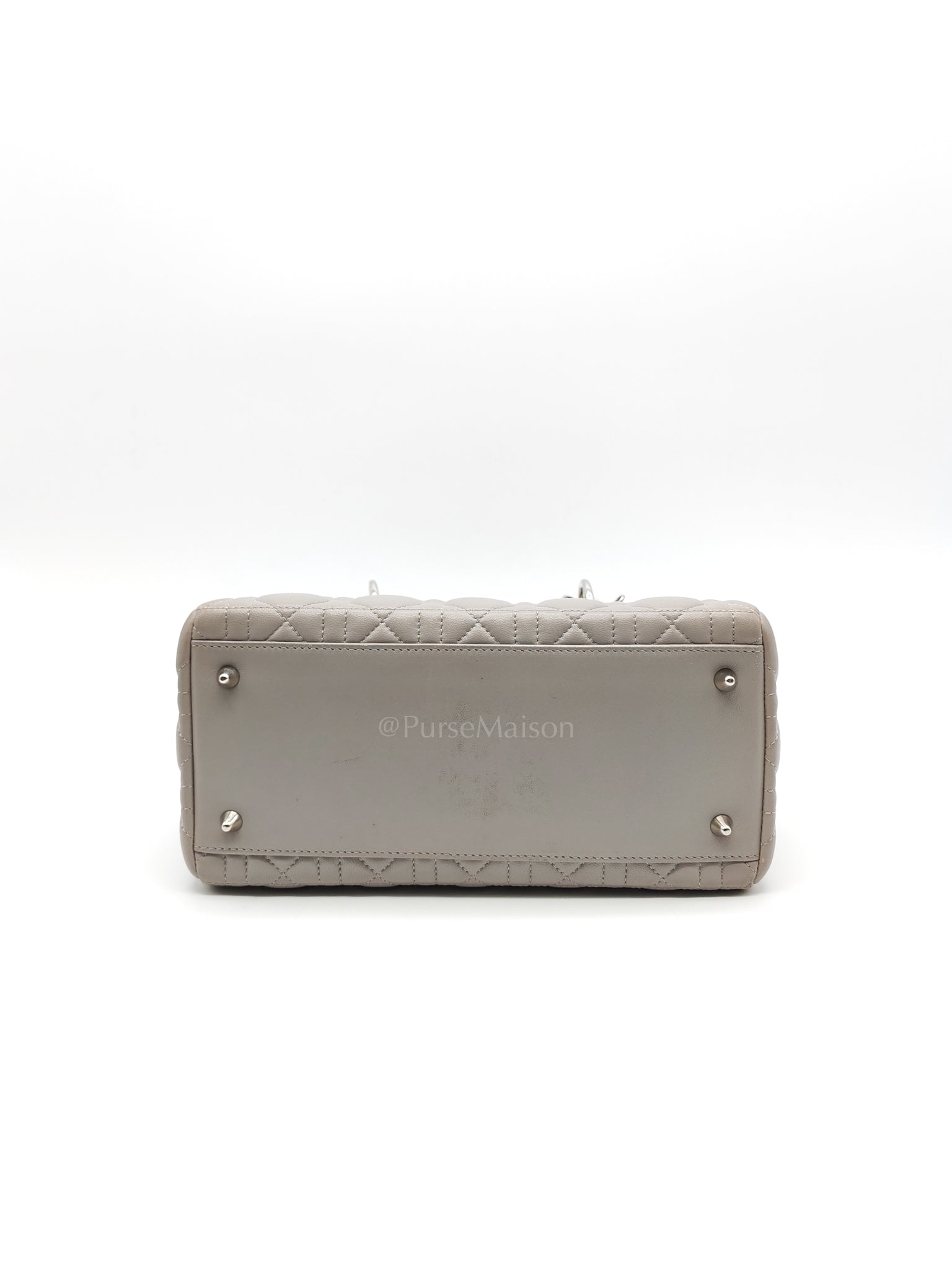 Lady Dior Vintage Medium in Gray Quilted Cannage Lambskin Leather & Silver Hardware | Purse Maison Luxury Bags Shop
