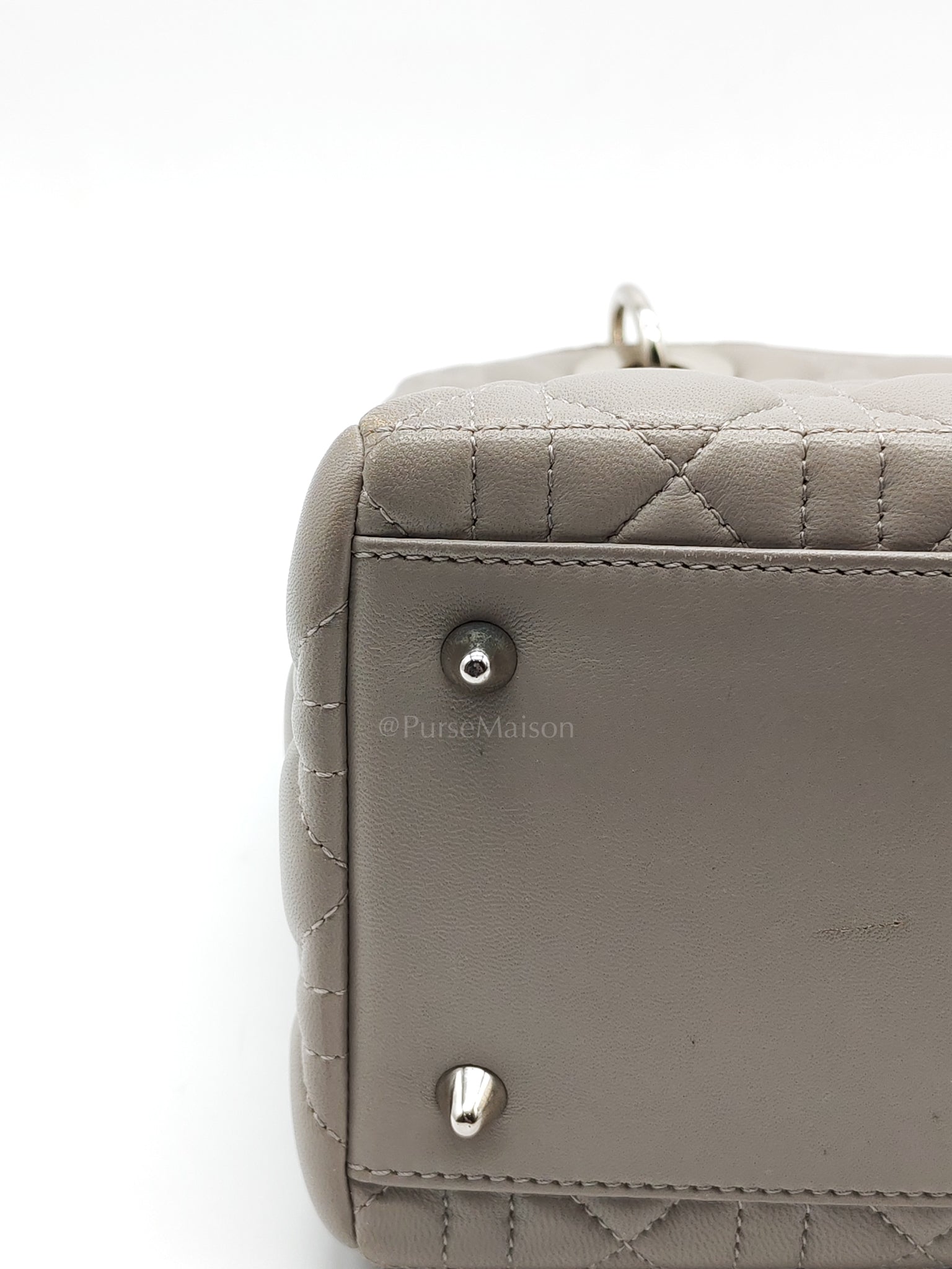 Lady Dior Vintage Medium in Gray Quilted Cannage Lambskin Leather & Silver Hardware | Purse Maison Luxury Bags Shop